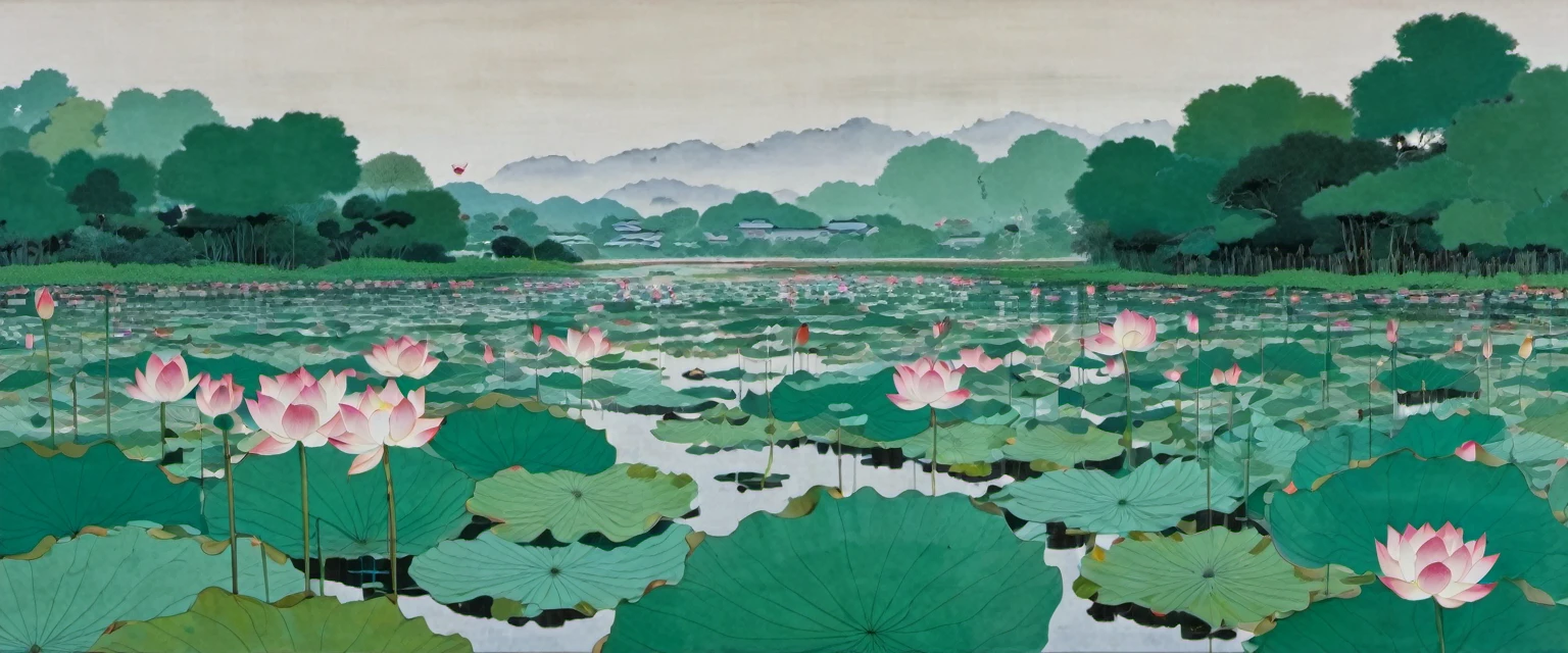 best quality,4k,8k,highres,masterpiece:1.2,ultra-detailed,Wu Guanzhong Wu Guanzhong, A Lotus Pond Lotus Pond, 1997