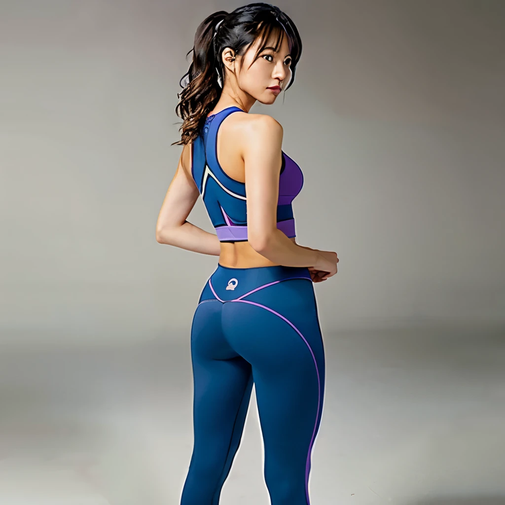 an adult woman in a yoga suit, of Asian origin