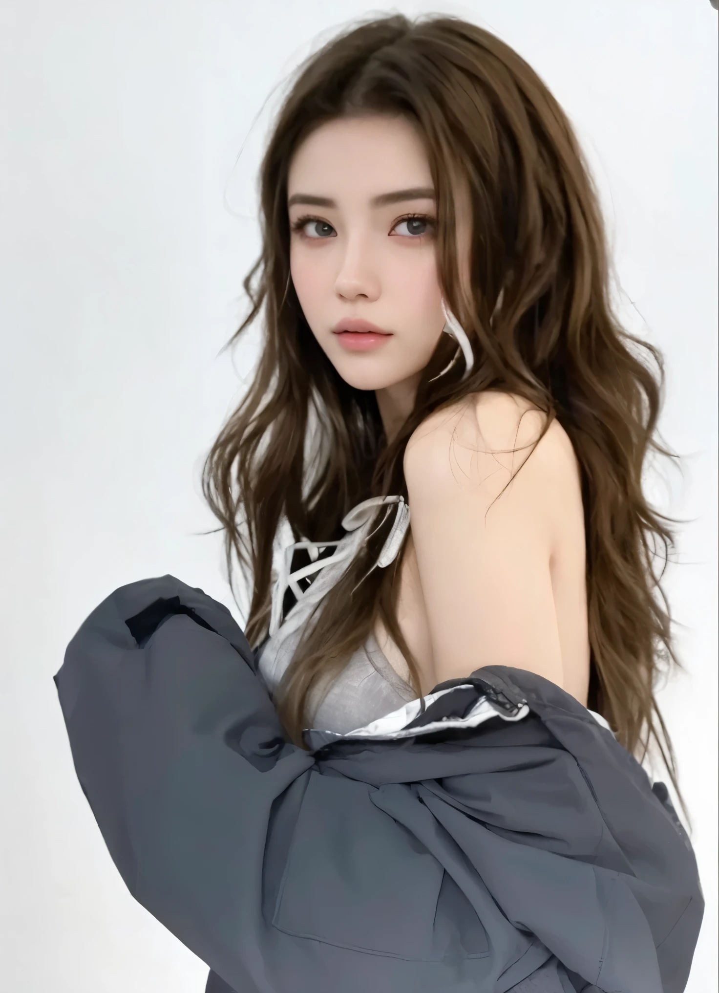 un primer plano de una mujer con una bolsa, ig model | germen de arte, inspirado en Yanjun Cheng, dilraba dilmurat, por Ni Tian, pale and light skin!!, hermosa chica modelo, in bowater art style, foto de modelo chica delgada con piel suave