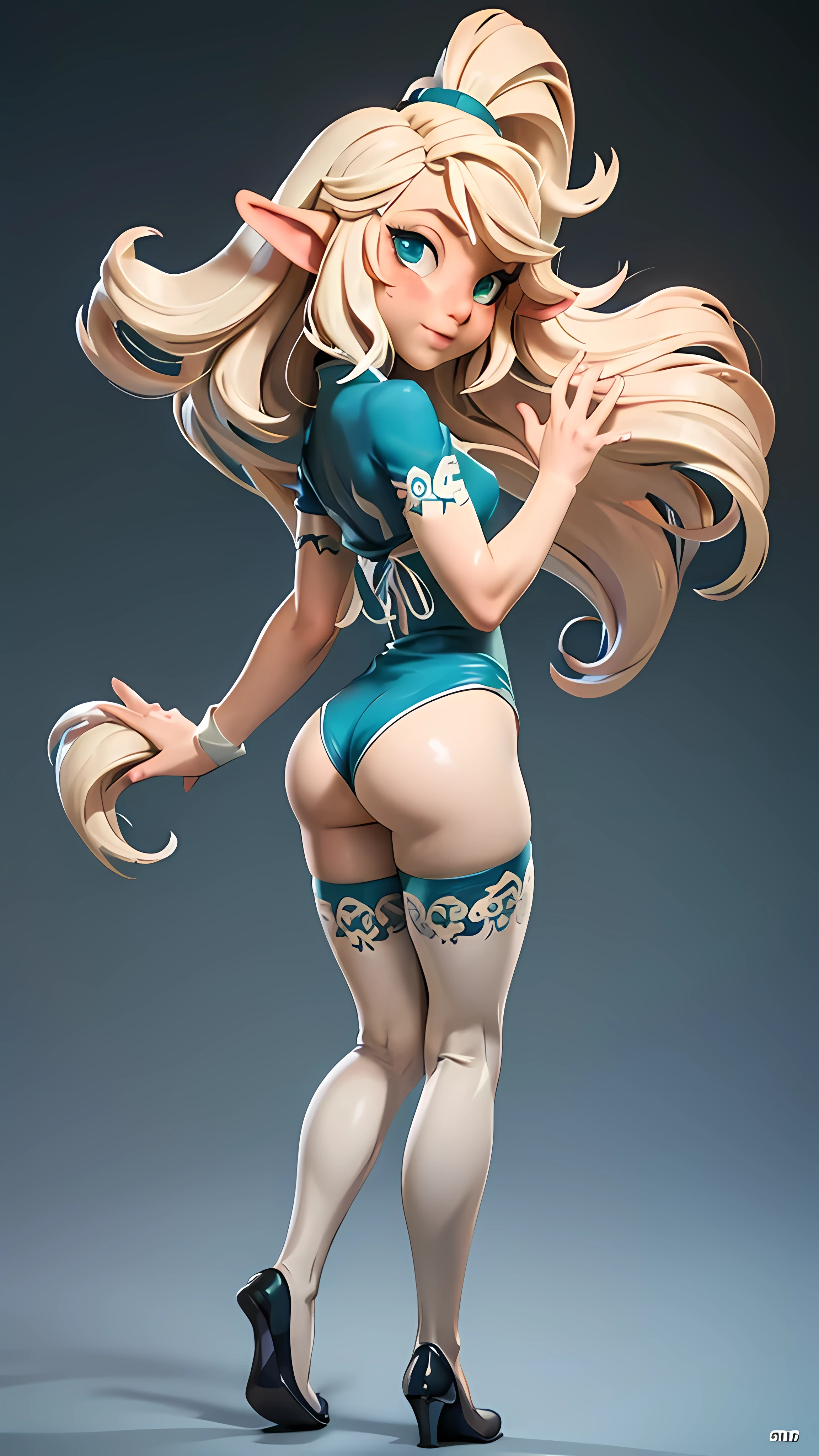(best quality,4K,8K,high resolution,chef-d'artwork:1.2),ultra-detailed,HDR,animated,femelle,personnage de jeu vidéo,wakfu huppermage,sexy,des yeux captivants,pouty lips,seductive expression,visage expressif,cheveux fluides et vibrants,Colored hair,cheveux 2 couleurs,colored skin,resistant ((uniquement de la lingerie colorée,)) Elaborate lingerie, corps parfaitement aléatoire,tout le corps, random flirtatious pose,regarder directement dans la caméra,faire preuve de confiance,powerful abilities, aura qui l'entoure,palette de couleurs fascinante,soft, ethereal lighting,playful and mysterious atmosphere,Casser ((((from behind)))) gros cul