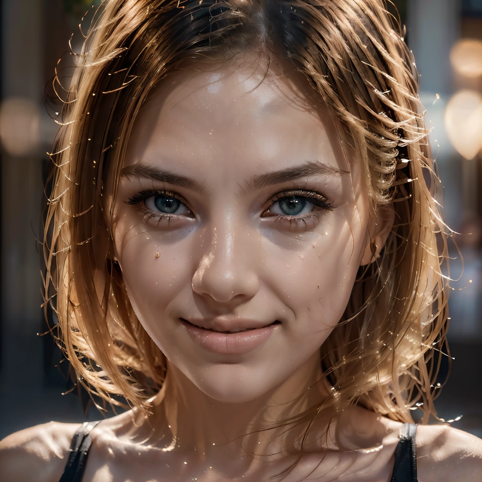 Model like, Beautiful girl, russian girl, fair color, realistic, blonde hair, smiling face, cute, black eyes, realistic background, sexy face,(8k, RAW photo, best quality, masterpiece:1.2), (realistic, photo-realistic:1.37),best quality, ultra high res, (photorealistic:1.4)