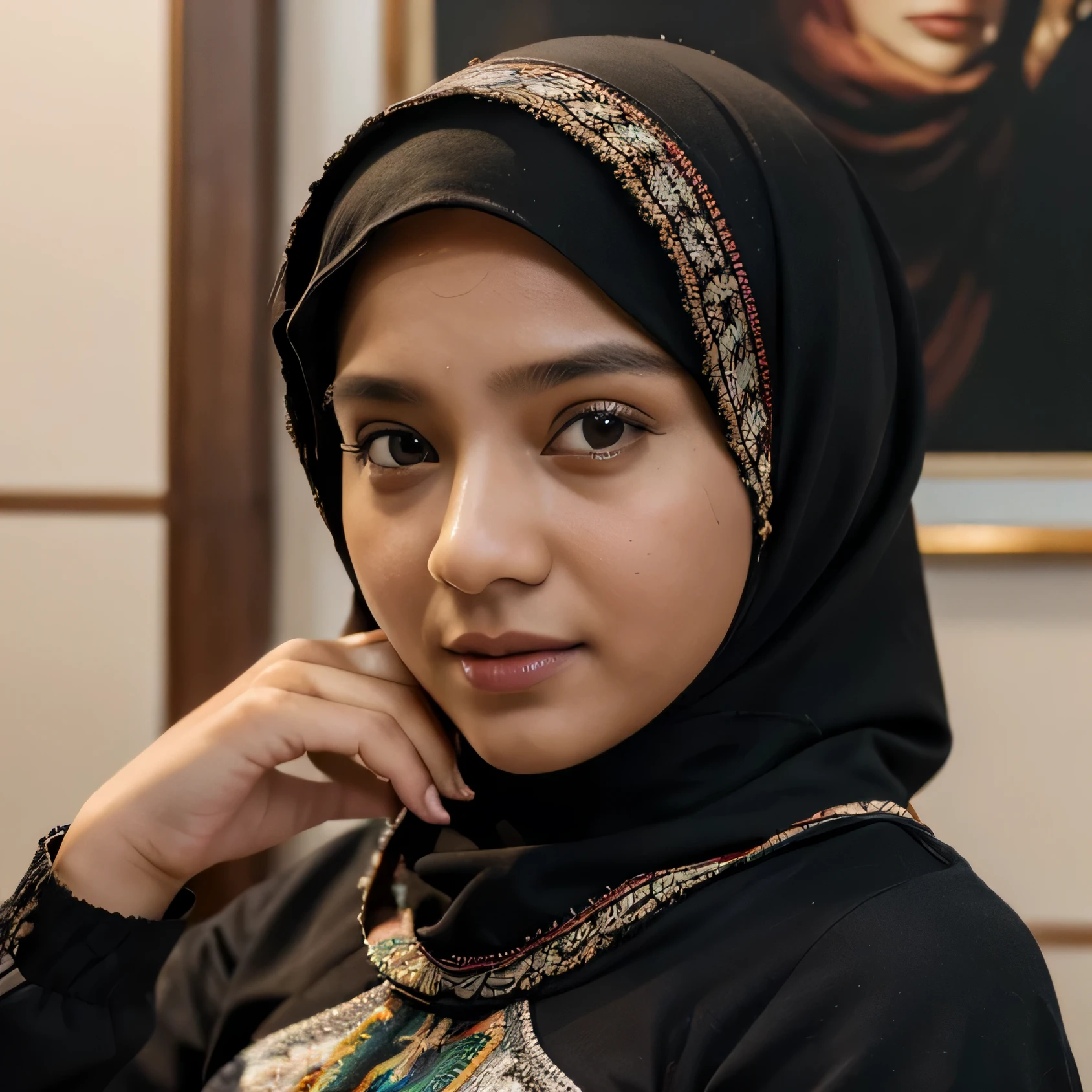 4k, (masterpiece), highest quality,  miniatur karaktter, gadis, wajah kucu imut, pakai hijab. Senyum