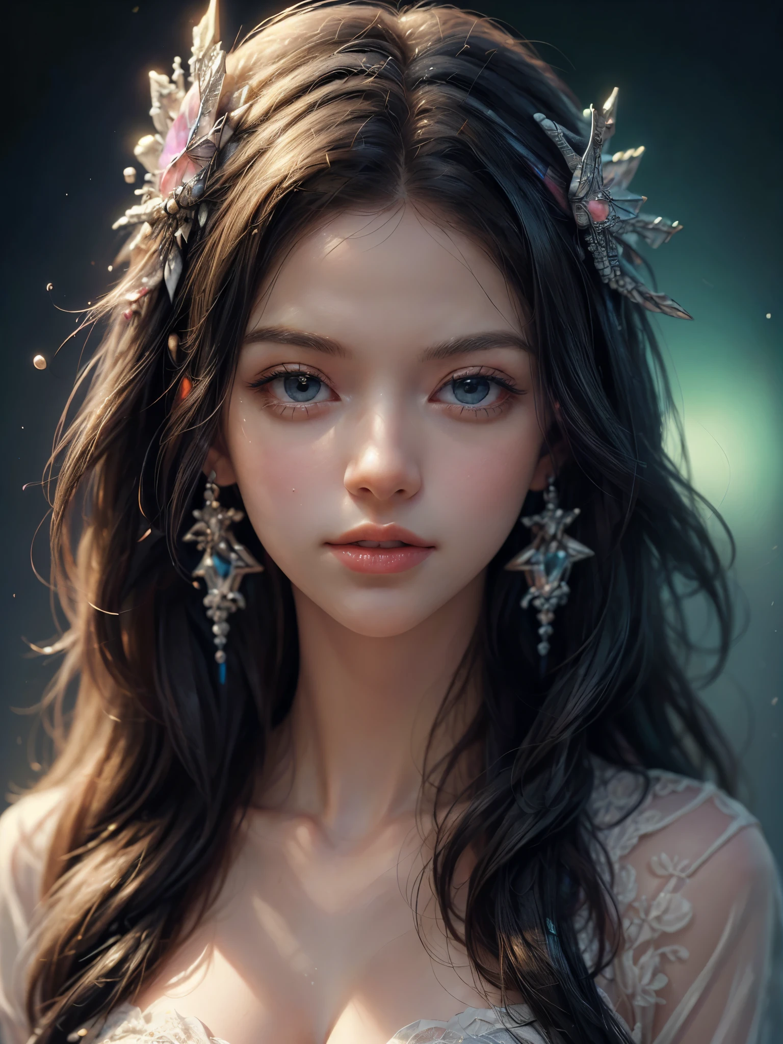 ((masterpiece:1.5)). This work of art is sweet, dreamy, idyllic and ethereal, with soft violet watercolor tones and many ornate bubble accents with iridescent colors. beautiful fairy dress, Generate a delicate and demure fae exploring a (Bubblegum World with a wide variety of pastel shades).(Floating low), Her sweet face is extremely detailed and realistic with elegant features., A perfect, half-open and sensual mouth ,with swollen, kissable lips, and looks like ((((a classy Micarah Tewers)))). His lips are a uniform shade of pink. Includes fun and impressive features. Highly realistic eyes. His eyes are important and must be hyper-realistic, highly detailed and beautiful. In high definition and detail, it includes many details such as stars, galaxies, colorful bubbles, colorful petals, shiny paint drips, iridescence, and a lot of energy and emotion. mouth are important!)), ((Includes fantasy details:1.6)), Improved details, Iridescence, Colorful and bright wind, and pollen. Pay special attention to your face and make sure it is beautifully detailed and realistic... camera: This art is dreamlike and ethereal and the camera should emphasize those features... Create something that is strikingly beautiful with fairy tones. Use dynamic composition techniques, ((Imaginative scene)),((perfect, meticulously detailed:1.4)), ((full shot: 1.4, Dynamic pose:1.3)), ((Best quality)), ((Masterpiece)) , 3D, (Hyper Detailed: 1.3), ((Epic Scenery: 1.3)), (Photorealistic: 1.4), ((Front Camera, Long Shot)), ((Low Light Night Cinema Lighting: 1.2)) .32k.