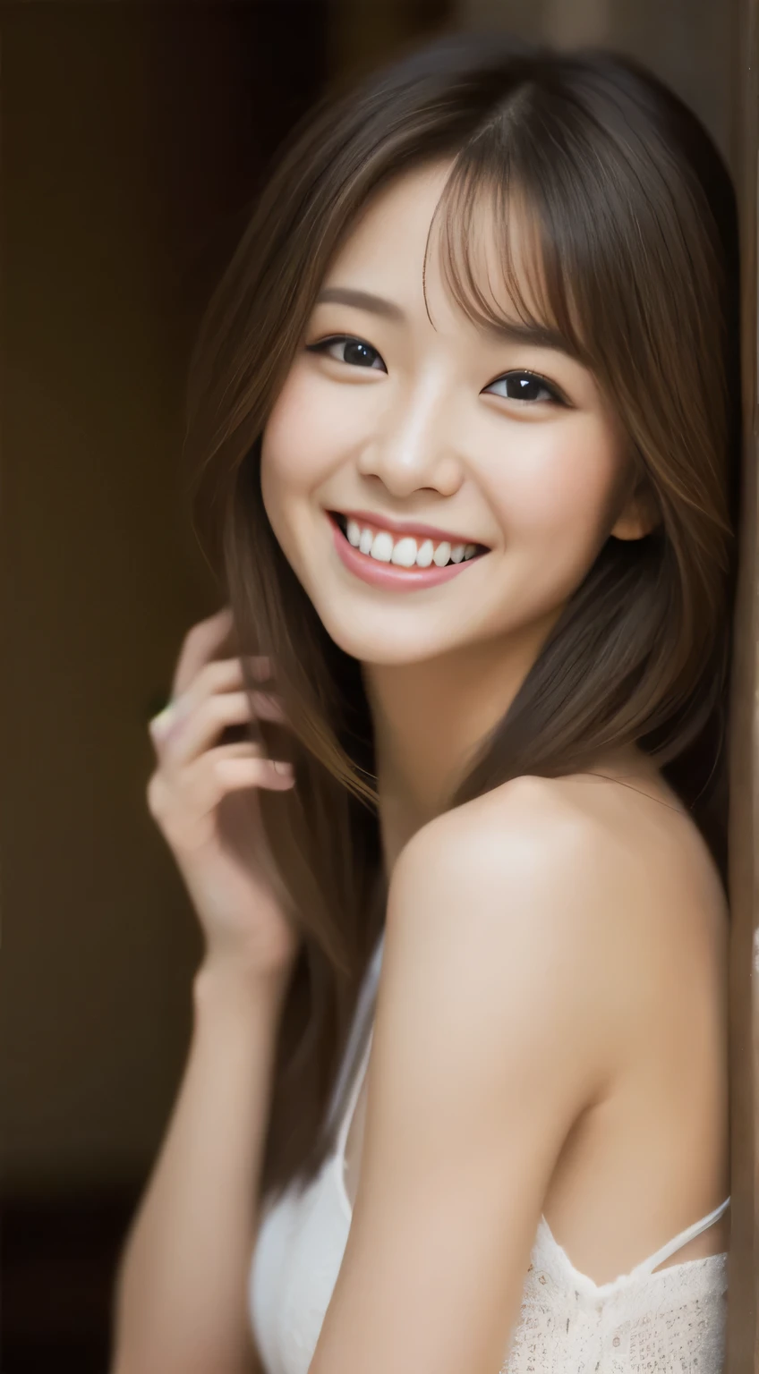 The sharp face of the hostess、high quality、surreal、healthy、smile、Slender perfect figure、beauty of japan、 perfect eyes beautiful skin、Upper body、shrine