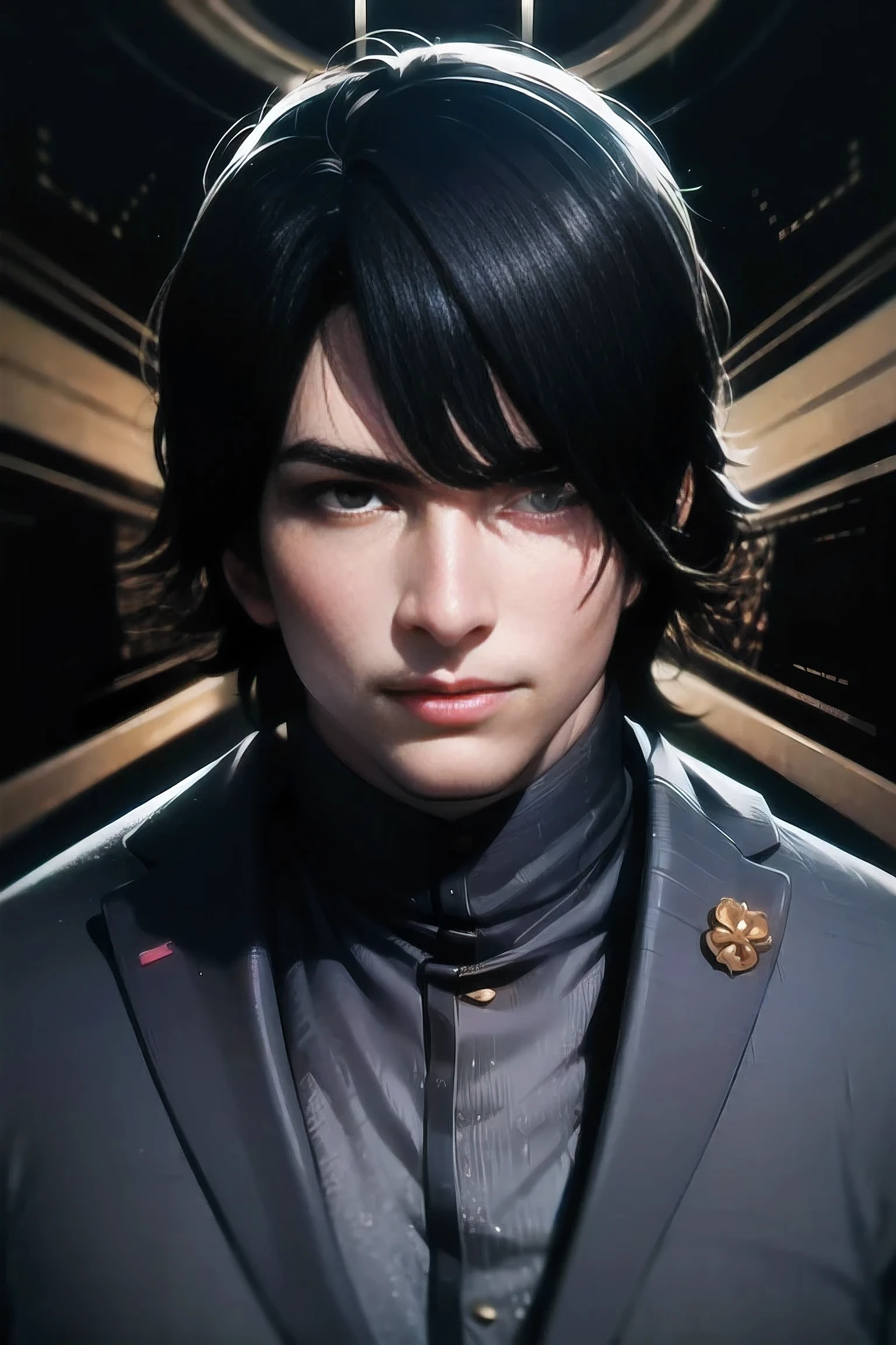 best quality,ultra-detailed,sharp focus,physically-based rendering,professional,portrait,men's fashion,mature face,handsome detailed face,intense eyes,suit,black hair,stylish clothes,colorful background,vivid colors,dramatic lighting,anime style,manga style