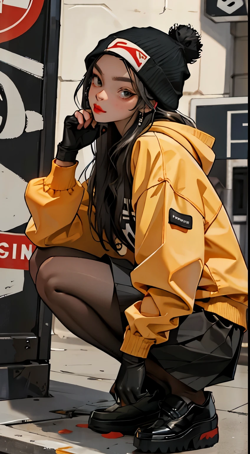 HD clarity, Superb CG of female characters, Seductive brown hair, short hair,eyes that sparkle like jewels, look straight at the camera, Dress with a sense of design, orange long hoodie,Standing picture