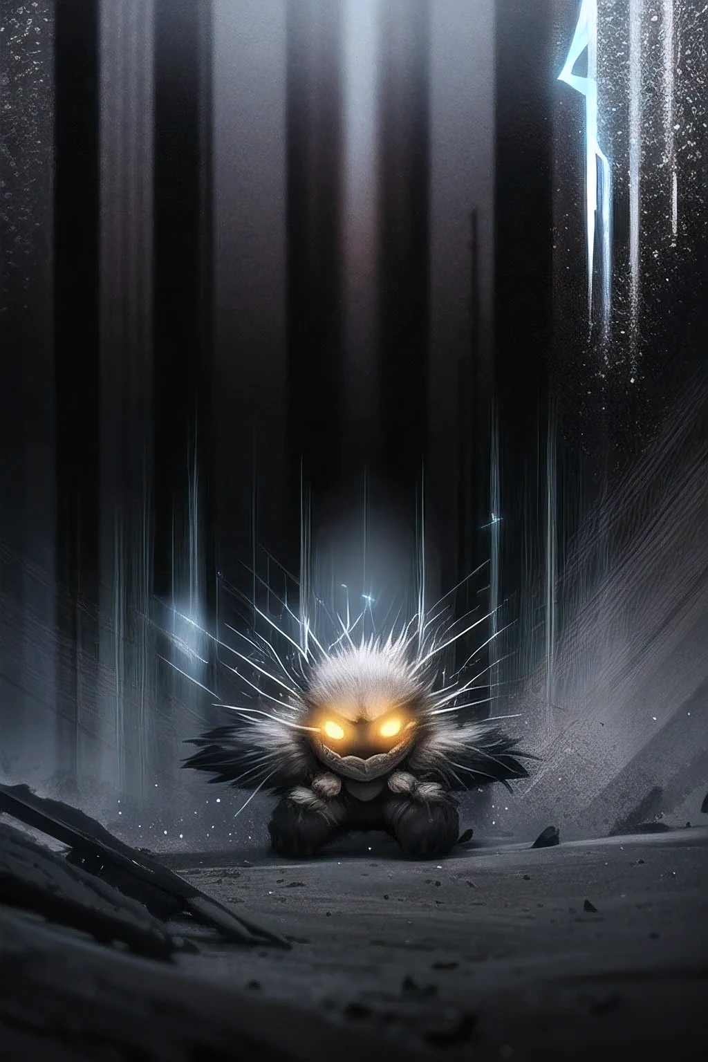 Full body image of a chibi frozen eyed hedgehog with natural lighting, all feathers. The great icy night lights on nature radiate life.,BG epic movie,Too much detail and too much quality.,Too much detailed equipment,8k,Accurate animal anatomy,charming color,dynamic light