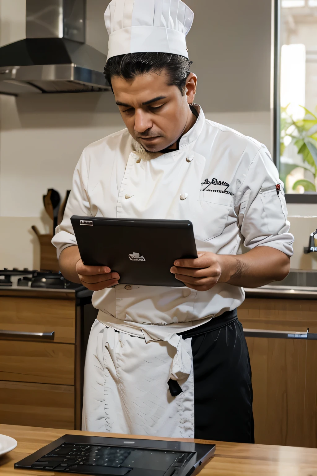chef hombre utilizando la laptop
