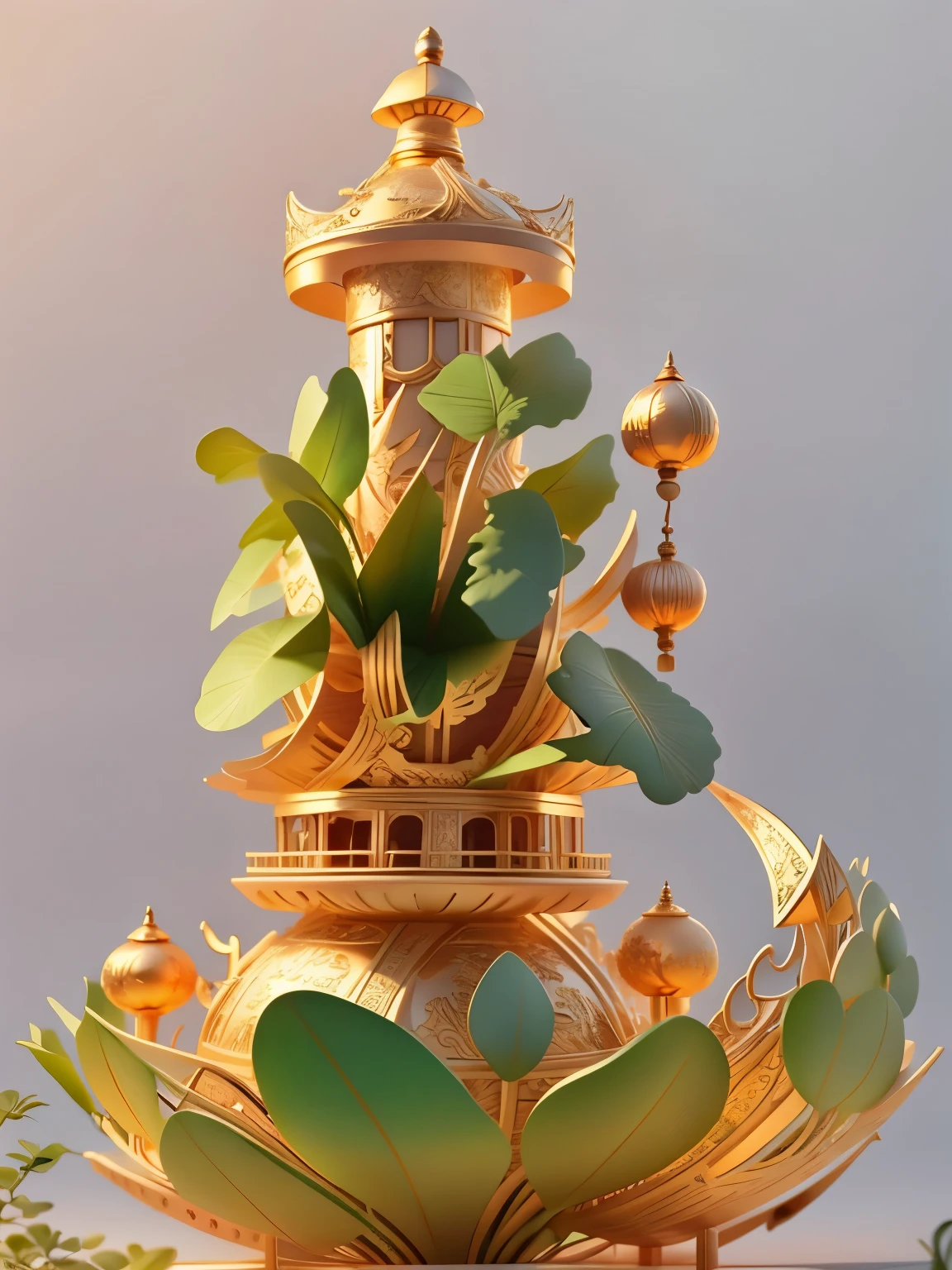 simple background:2,Super detailed,high quality,record, ancient China,、Leifeng Tower,Ray tracing,Beautiful Chinese style,mixer,golden curve