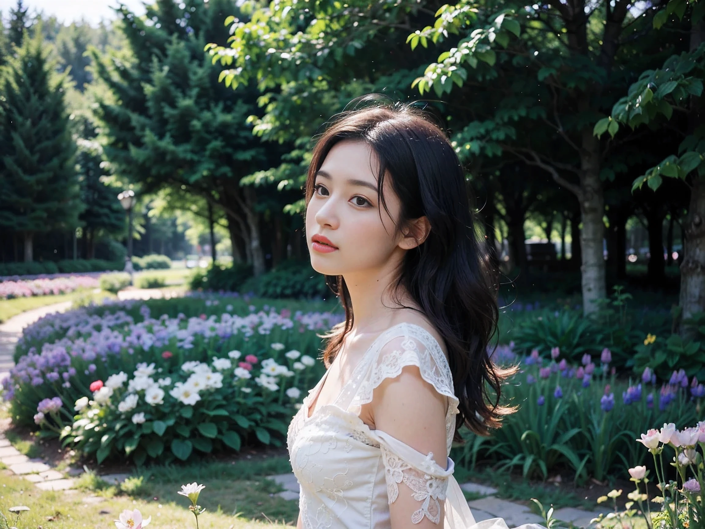 strange,fairy tale,A field of cute light blue lace flowers from the side,lace ornaments,(best quality,4k,8k,height,Masterpiece:1.2),very detailed,(realistic,photorealistic,photo-realistic:1.37),pastel colors,Portrait,Butterflies fly around,Magical atmosphere,Soft sunlight filters through the trees.,Fascinating scent,bright colors,Lively and lively,delicate lace pattern,floral accents,Thinking and dreaming,Multicolored petals,Ethereal beauty,romantic atmosphere,meadow,Calm and quiet,The wind whispered.,dancing flowers,Pleasant and charming,Quiet and charming,butterfly lace,sparkling dew,pure and innocent,Magic Forest,The setting is like a wonderland.,gorgeous and gorgeous,Glowing light among the flowers,play softly,Enchanting garden,Fantasyland Dreamscape,Mysterious and extraterrestrial,Delicate and intricate details,pastoral scenery,เวทมนตร์fairy tale,lace flowers,soft and gentle,Romantic flower paradise,Quiet and relaxing,สมบัติที่ซ่อนอยู่ในmeadow.
