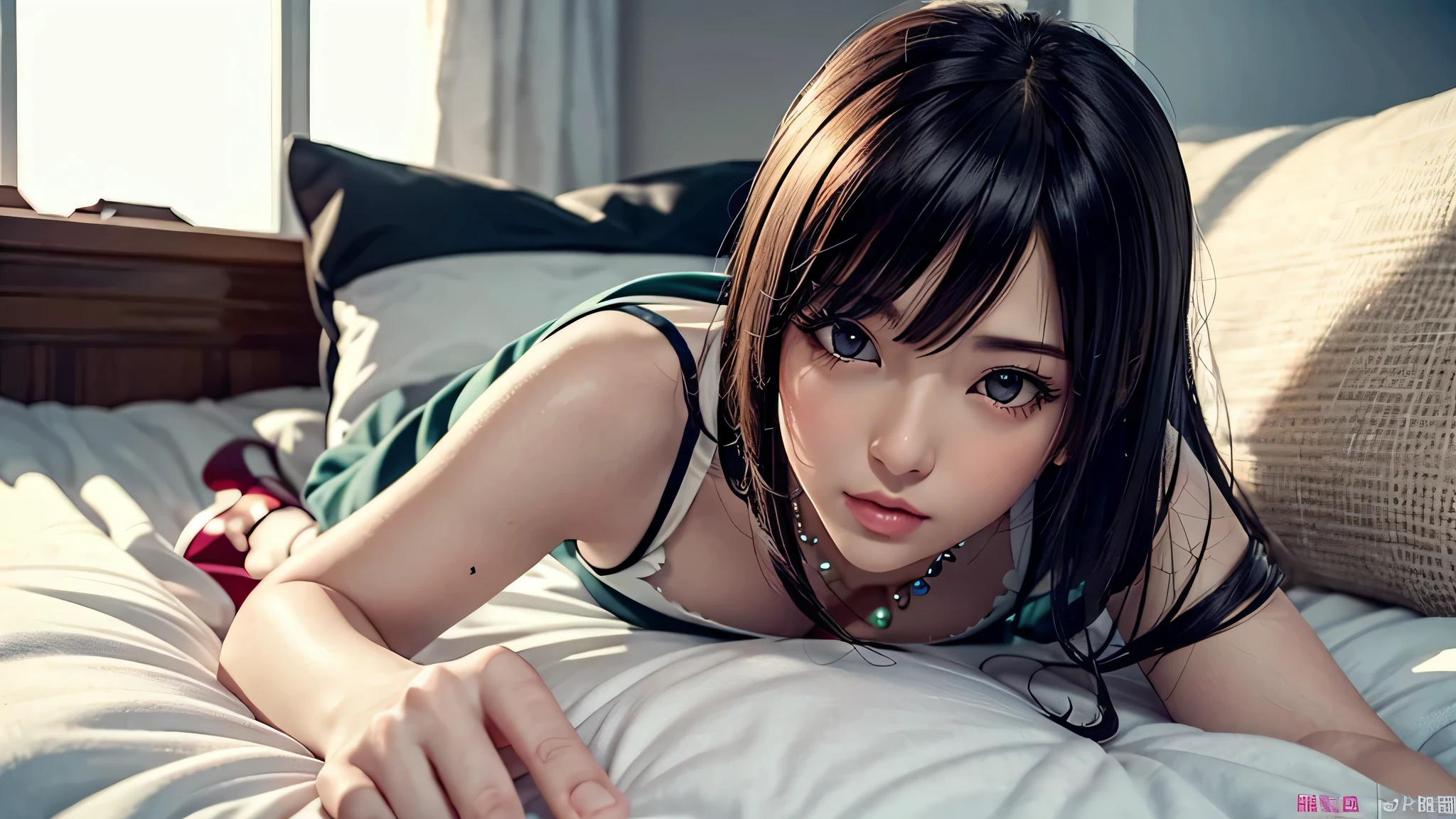 (highest quality:1.4) ,unreal engine,masterpiece, super resolution,(realistic: 1.4), highest quality, very delicate and beautiful, High resolution, 1 girl, Tifa_lock heart, embarrassed expression,Handcuffs on both hands,Underwear that shows the lower breasts,black hair, long hair,Beautiful and detailed buttocks, Neon lighting, High exposure, bedroom,crawl on all fours on the bed,exposure of underboob, Underwear that bites into,( huge breasts: 1.2),Let the viewer see your butt,