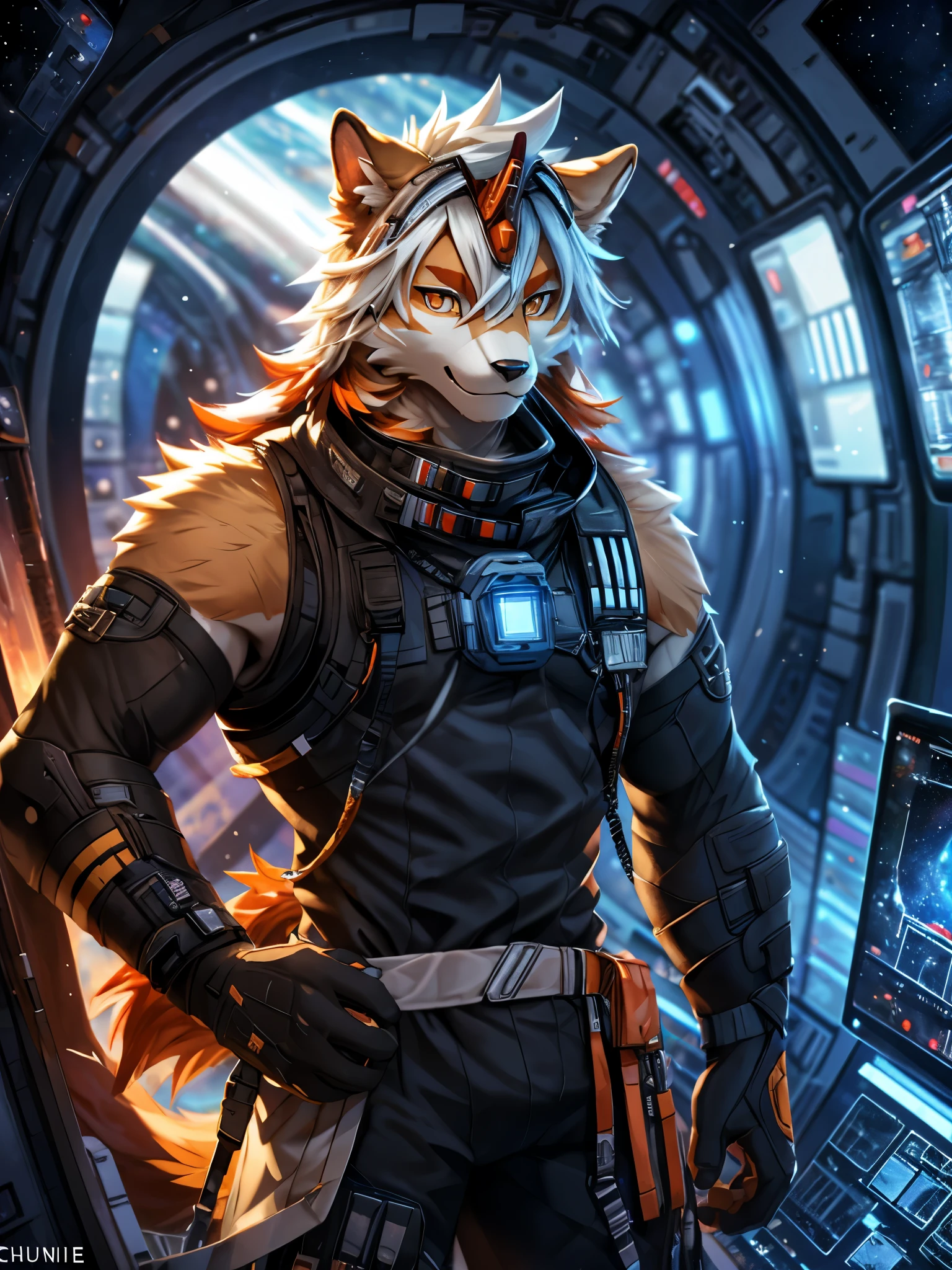 posted on e621, (by Chunie), male, Hung (Arknights) anthro, solo, (Realistic eye details 1.2), anime character, arafed image of a man in a space station with a mask, pov furry art, anthro paw pov art, furry paw pov art, commission for high res, furry art!!!, very very beautiful furry art, furry art, on a space station, in a space station, fursona furry art commission, detailed fanart, fursona art, furry fantasy art, slim body, full body like, in a panoramic view, masterpiece, Abstract beauty, ultra detailed face, depth of field, motion blur, high details, high quality, award winning, HD, 16k, (best quality,4k,8k,highres,masterpiece:1.2),ultra-detailed,realistic:1.37,HDR,UHD,studio lighting,extreme detail description,professional,vivid colors,bokeh,lively atmosphere, natural lighting