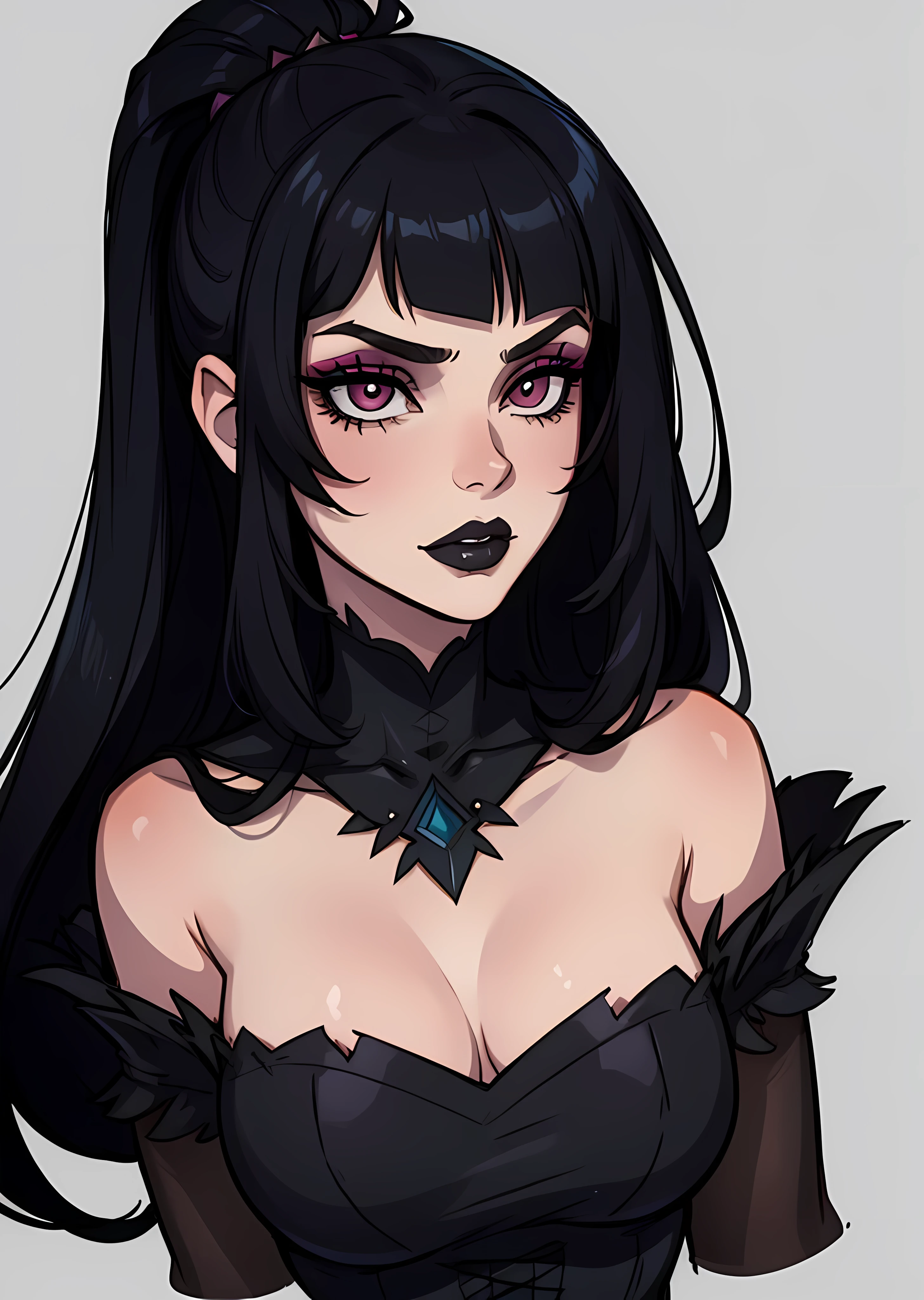 masterpiece, best quality, 1female, face portrait, goth girl, intense makeup, straight hair