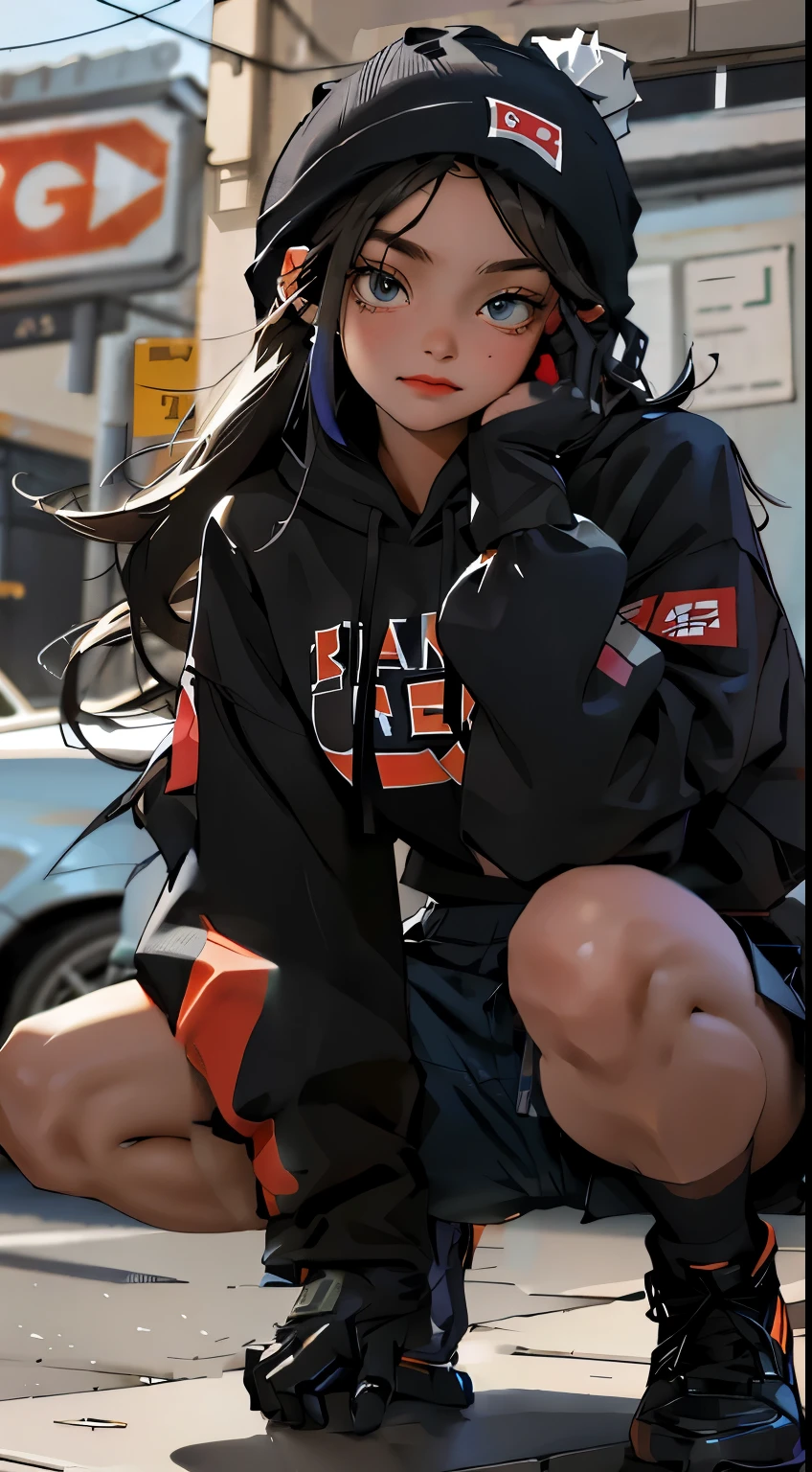 jacket, gloves finger, hair