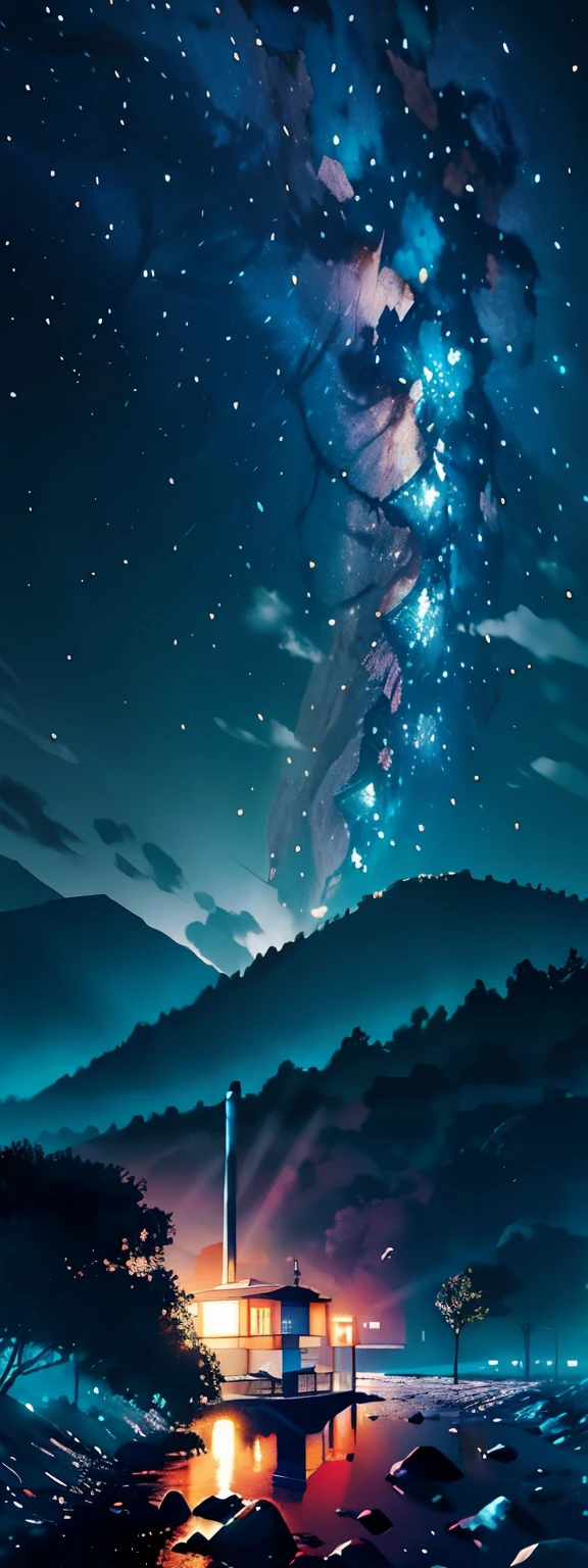 Fotografia de paisagem ampla , (a view from below that shows the sky above and the open countryside below), uma garota parada no campo de flores olhando para cima, (lua cheia:1.2), ( estrelas cadentes:0.9), (nebula:1.3), montanha distante, tree BREAK production art, (fonte de luz quente:1.2), (vaga-lume:1.2), light bulb, muito roxo e laranja, detalhes intrincados, BREAK volumetric lighting
(obra de arte:1.2), (melhor qualidade), 4k, ultra-detalhado, (Dynamic Composition:1.4), altamente detalhado, detalhes coloridos,( cores iridescentes:1.2), (bright lighting, Atmospheric lighting), sonhadores, magical, (Sozinho:1.2)  outra pessoa do lado, luz laranja entrando na imagem
