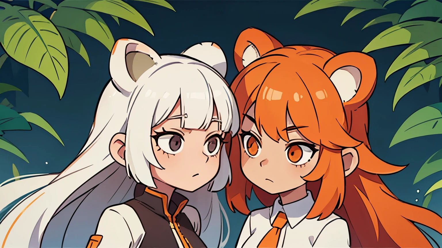 white hair long hair girl with orange hair girl with bear ears