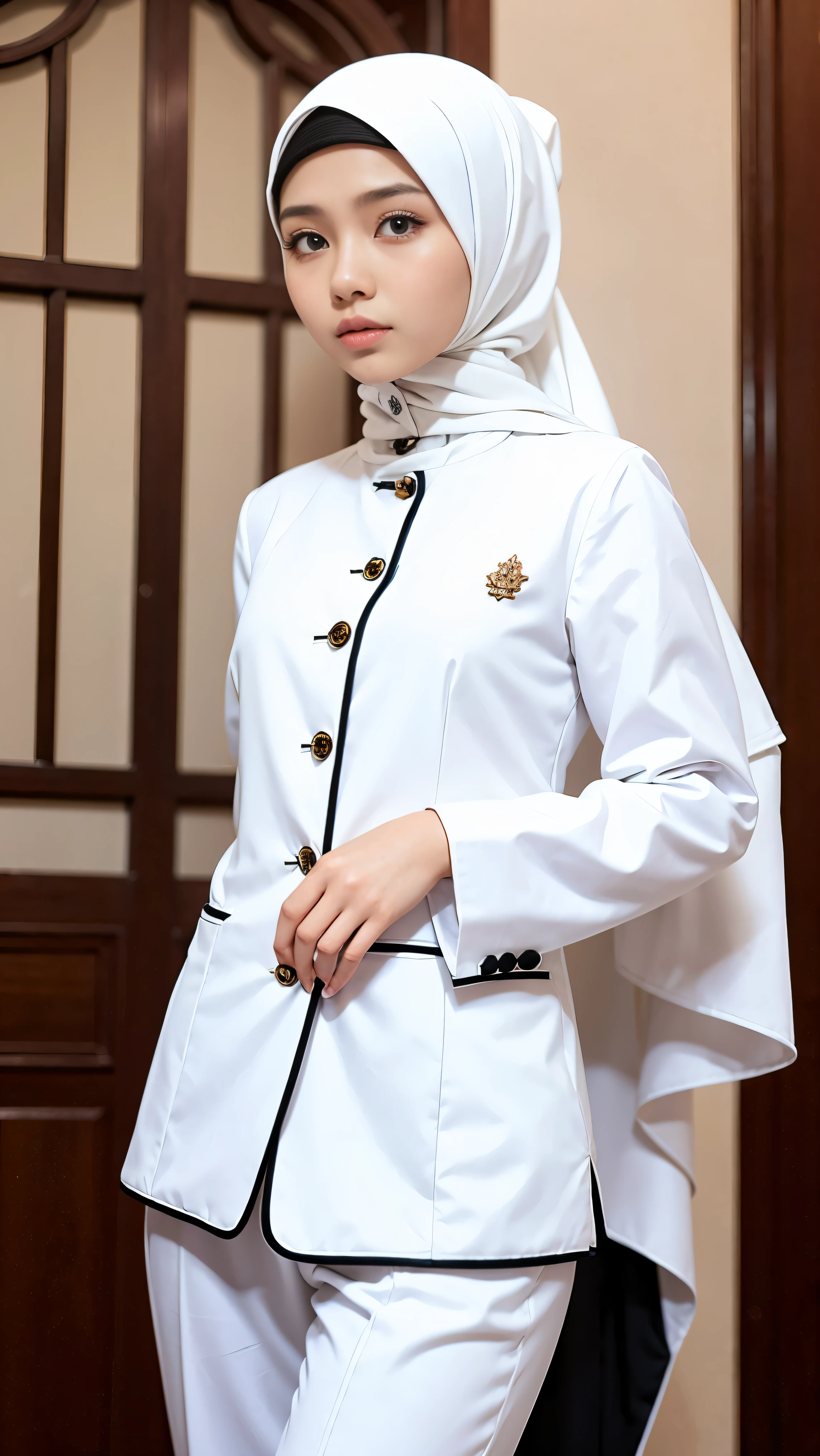 malay hijab girl with white formal suit