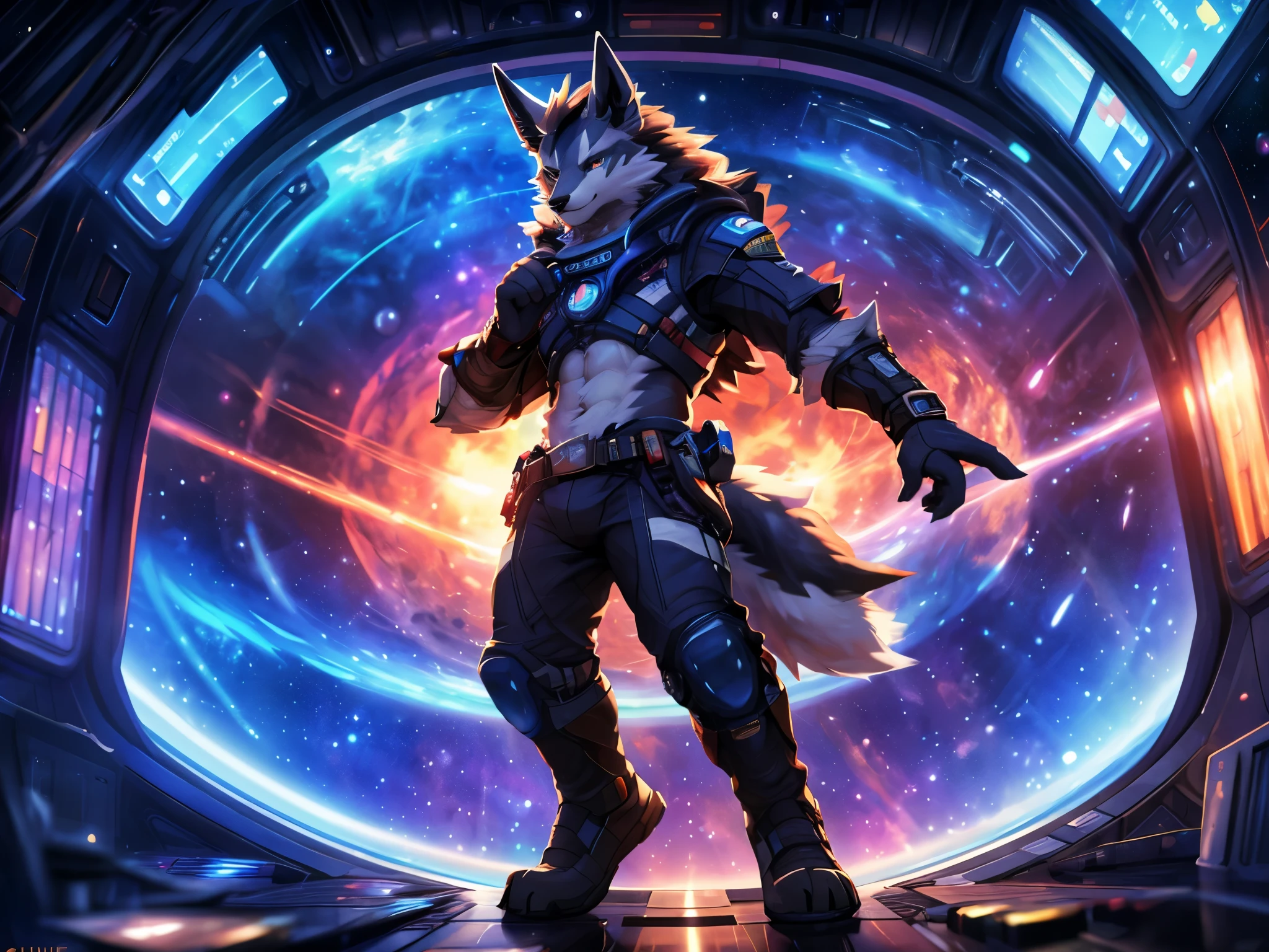 posted on e621, (by Chunie), male, Mightyena (Pokemon) anthro, solo, (Realistic eye details 1.2), anime character, arafed image of a man in a space station with a mask, pov furry art, anthro paw pov art, furry paw pov art, commission for high res, furry art!!!, very very beautiful furry art, furry art, on a space station, in a space station, fursona furry art commission, detailed fanart, fursona art, furry fantasy art, slim body, full body like, in a panoramic view, masterpiece, Abstract beauty, ultra detailed face, depth of field, motion blur, high details, high quality, award winning, HD, 16k, (best quality,4k,8k,highres,masterpiece:1.2),ultra-detailed,realistic:1.37,HDR,UHD,studio lighting,extreme detail description,professional,vivid colors,bokeh,lively atmosphere, natural lighting