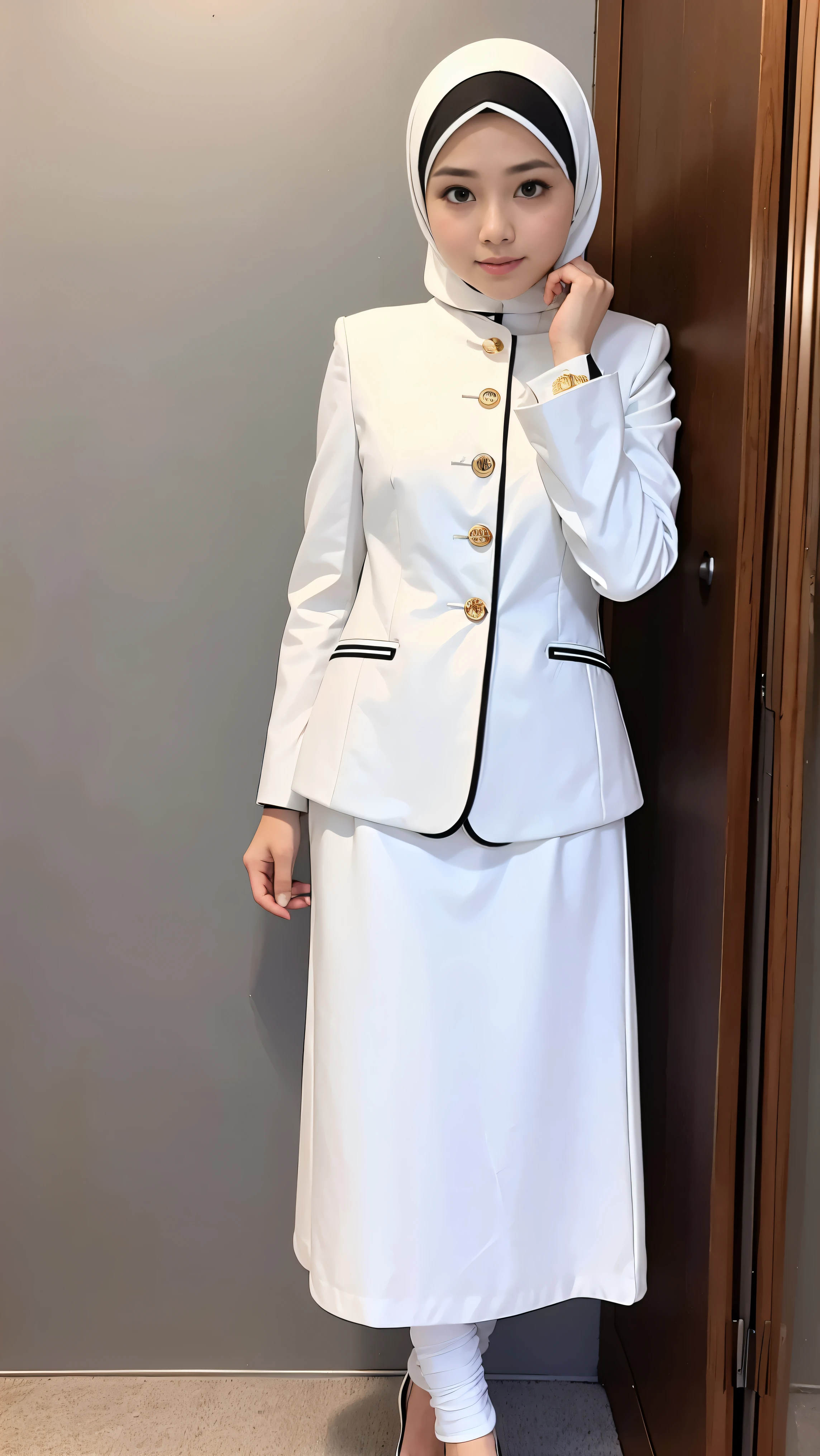 malay hijab girl with white formal suit