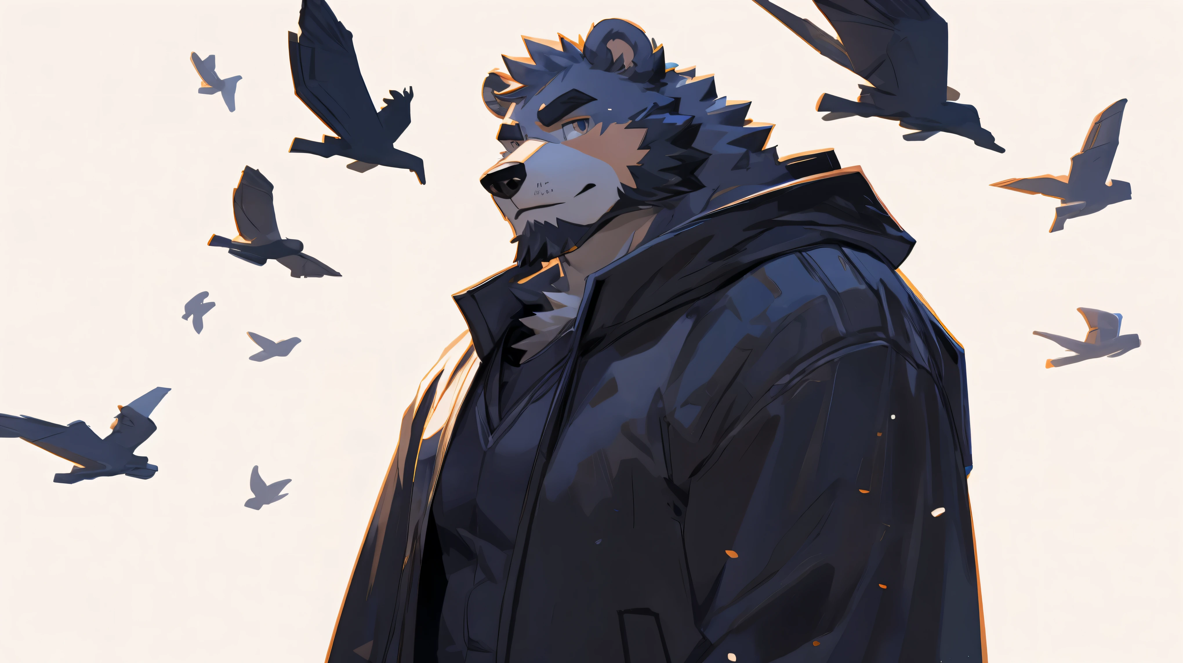 (masterpiece:1.2), best quality,pixiv,official art,(Light线追踪, Light), morning ,(1_male:1.3), (alone:1.2) , portrait , (muscle), (gray fur:1.4), (muscle bear), (bear tail), (beard:1.2), Half, thick eyebrows, (White background :1.3), black vest, open hoodie, cargo shorts , Salar de Uyuni ,rainy ,reflection, looking at the audience