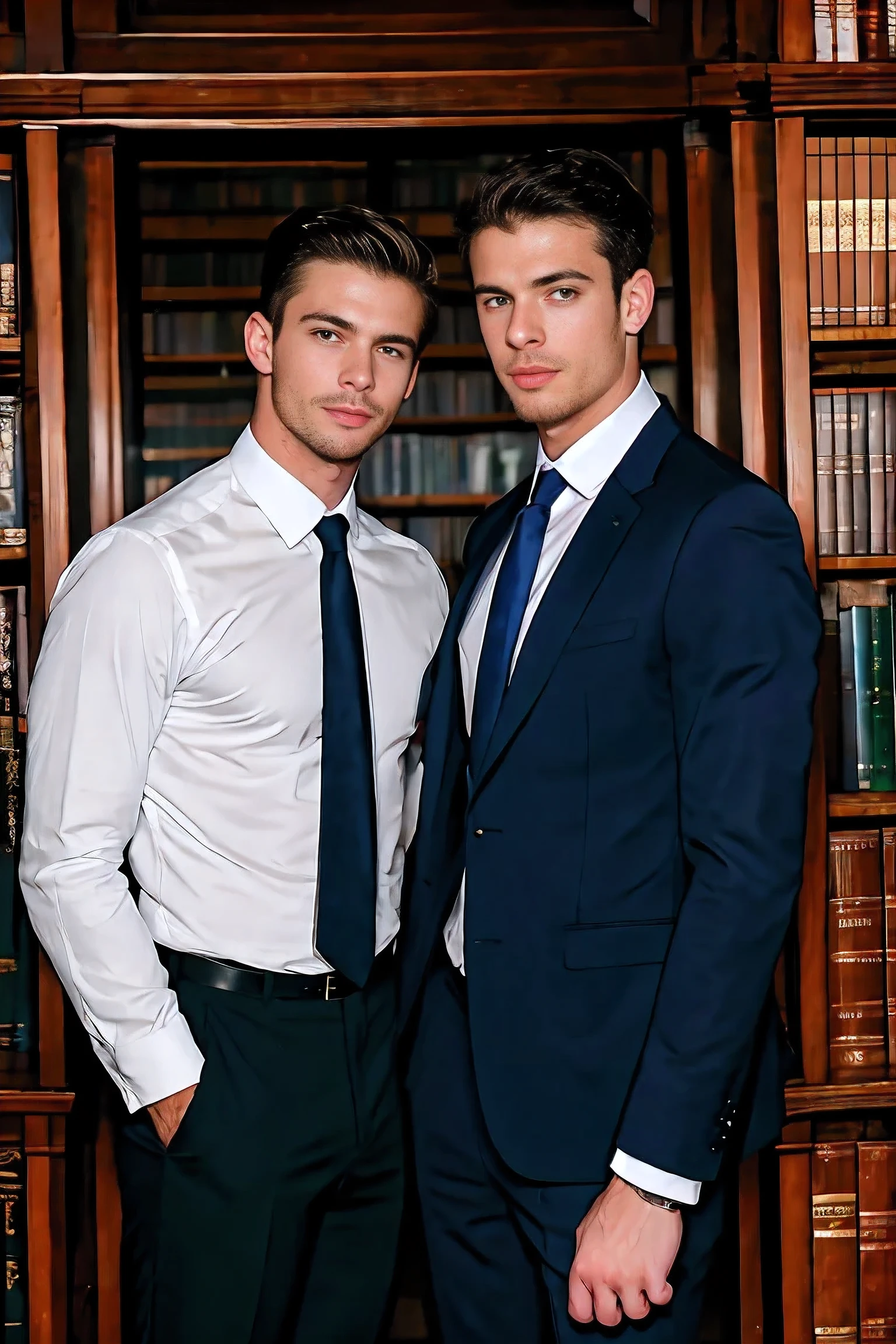 Two handsome men ,library