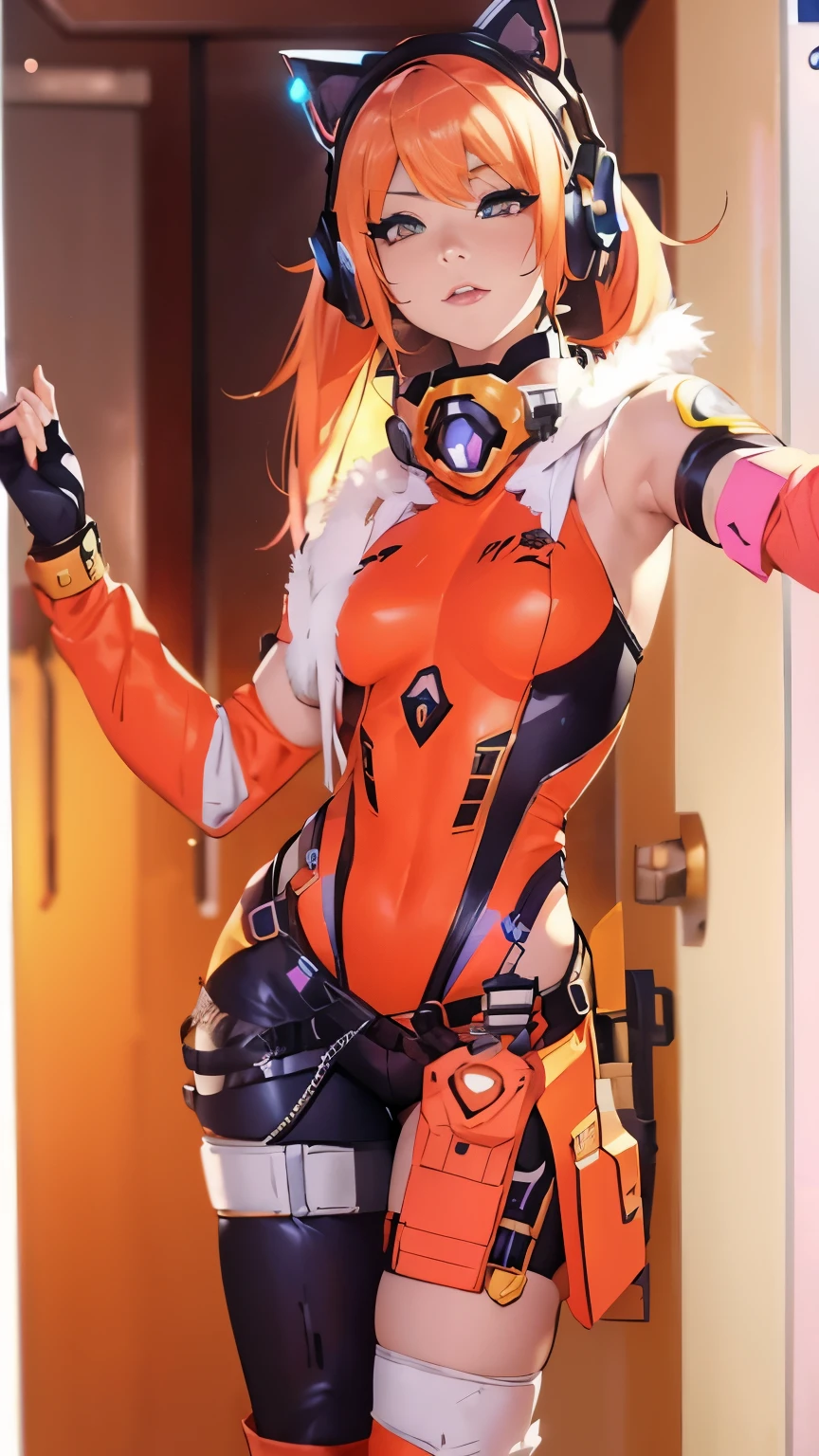 a close up of a woman in a cat suit posing for a picture, as overwatch character, as an overwatch character, echo from overwatch, asuka suit under clothes!, cyberpunk flame suit, anime girl cosplay, anime cosplay, anime character; full body art, cosplay, wearing techwear and armor, jessica nigri, perfect android girl, cyberpunk outfit, from overwatch