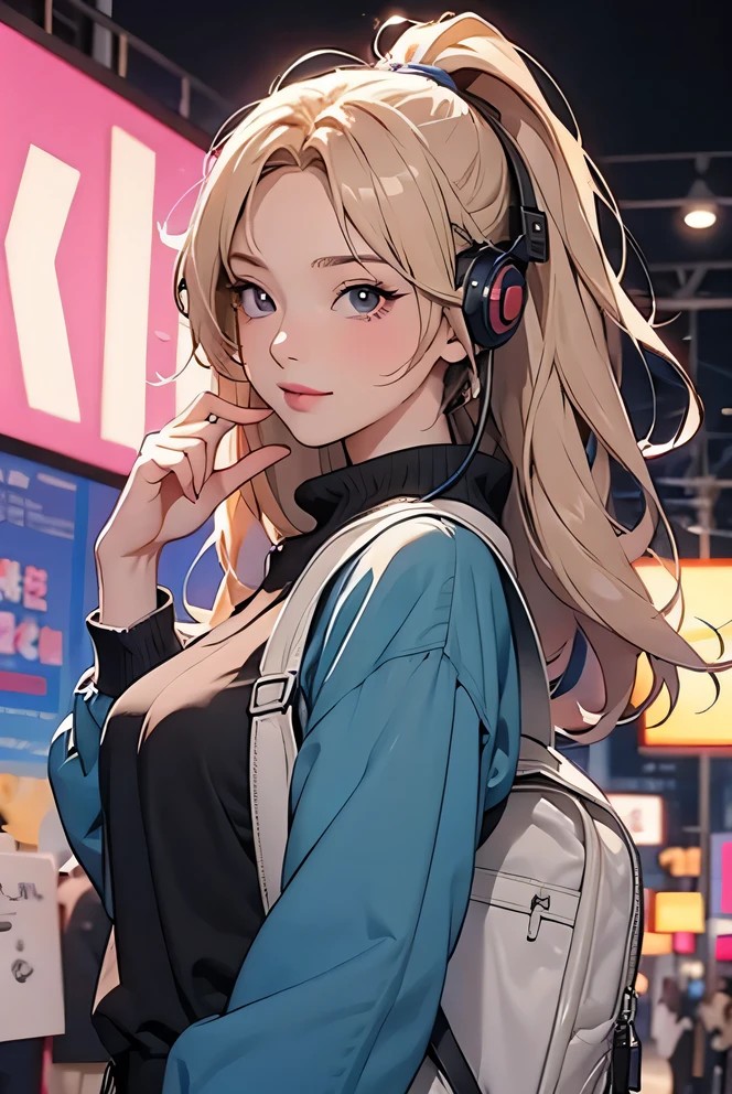 wearing headphones、Anime girl wearing a backpack and looking at mobile phone, anime style 4 k, Alice x. Open, digital animation art, night nucleus, Digital anime illustration, anime styled digital art, Anime Art Wallpaper 4k, Anime Art Wallpaper 4k, anime art style, anime digital art, anime style artwork, anime style. 8k, detailed digital animation art