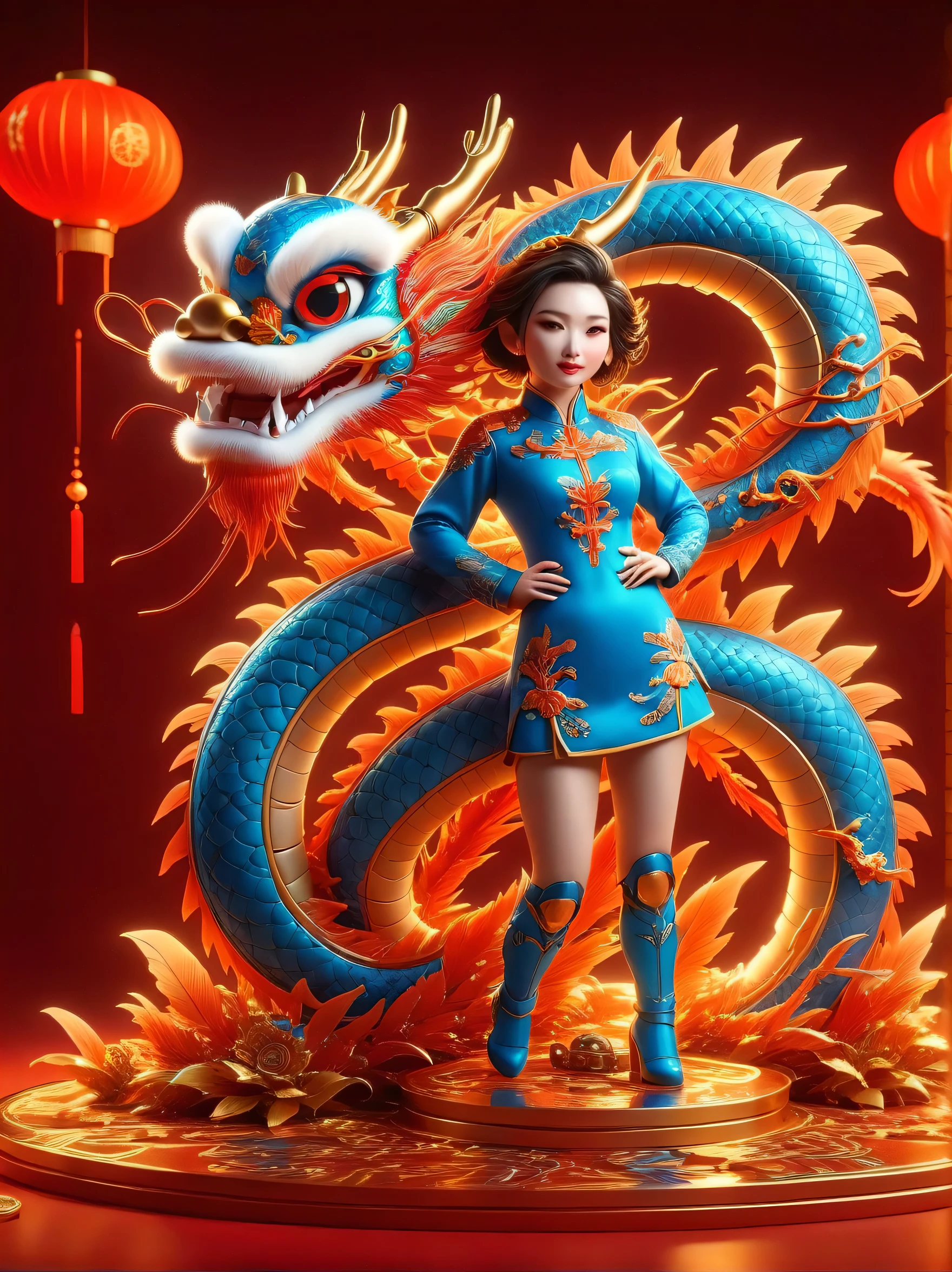 （masterpiece，best quality：1.2），future，Mechanical Angel，High-tech machinery，Dreamy brilliance，female image，exquisite craftsmanship，masterpiece，glow，neon lights，High-tech machinery零件，Mechanical fingers，mechanical wings，Mechanical head，Metal羽毛，Cool look，Mechanical legs，Bionic eye，Beautiful feather design，dream light，electric red，Bright orange，生动glow的眼睛，反光Metal表面，interlocking mechanical gears，Dynamic and fashionable，motion blur effect，Sci-fi atmosphere，Aerodynamic streamlined shape，Laser scanning pattern，Holographic projection，glow电路线，electric spark，Shiny chrome，global illumination，shadow，octane rendering，8k，super sharp，Metal，complicated，decorative details，cool color，高度complicated细节，realistic light，CG social trends，glow眼睛，face camera，neon lights细节，mechanical limbs，blood vessels attached to tubes，A mechanical vertebrae attached to the back，Mechanical cervical spine attached to the neck, Chinese dragon