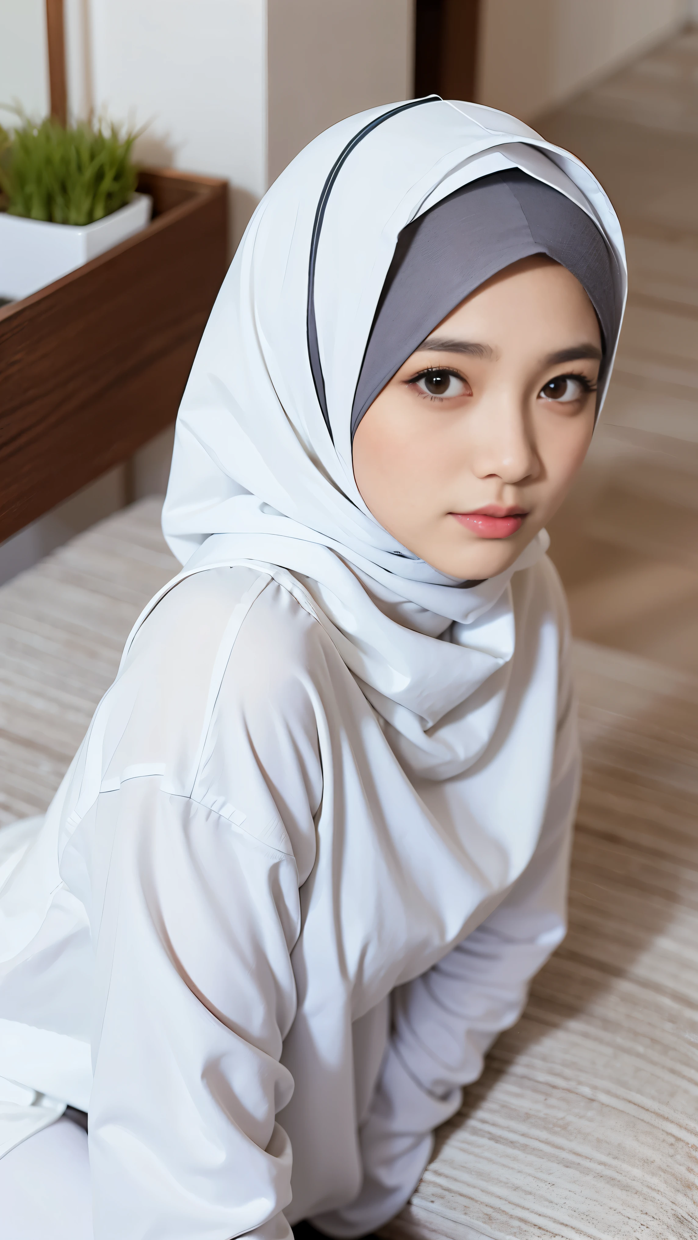 malay hijab girl with white formal suit