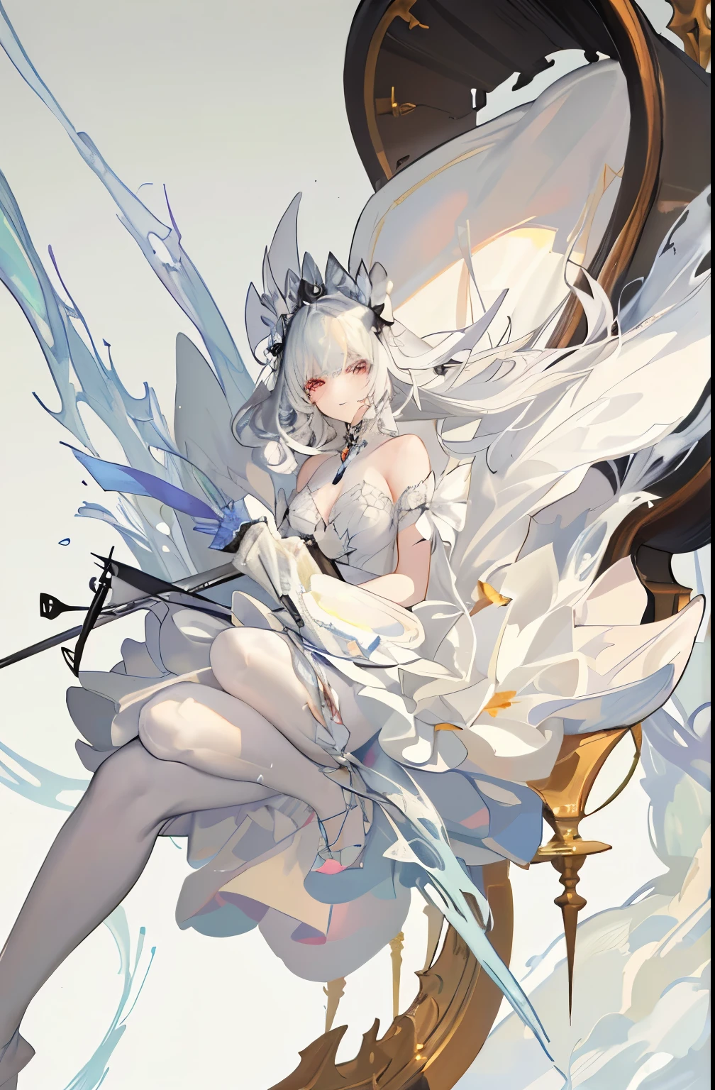 girl, sitting, flowers, bunny suit, throne, long hair, floppy ears