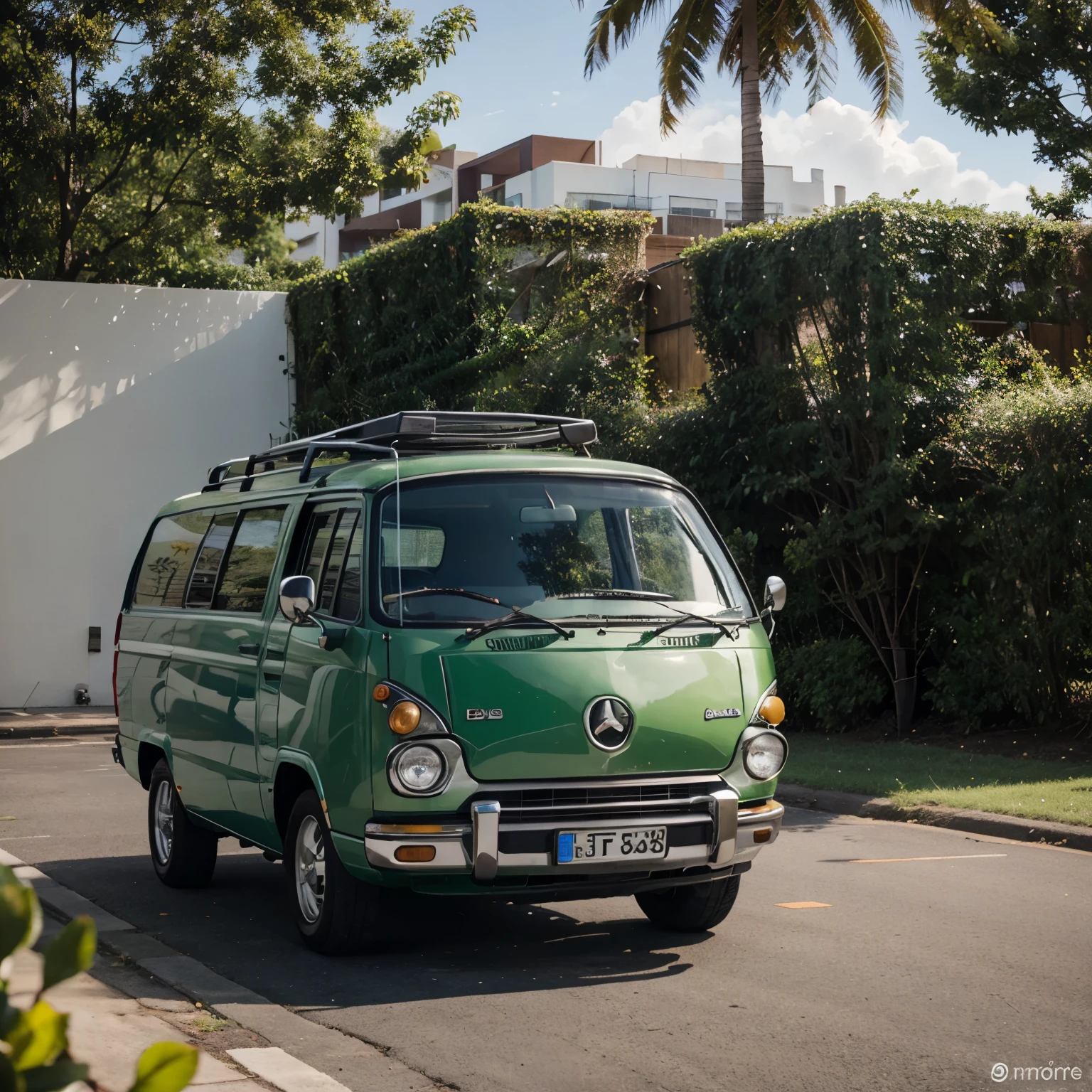 Green van with pineapple glasses