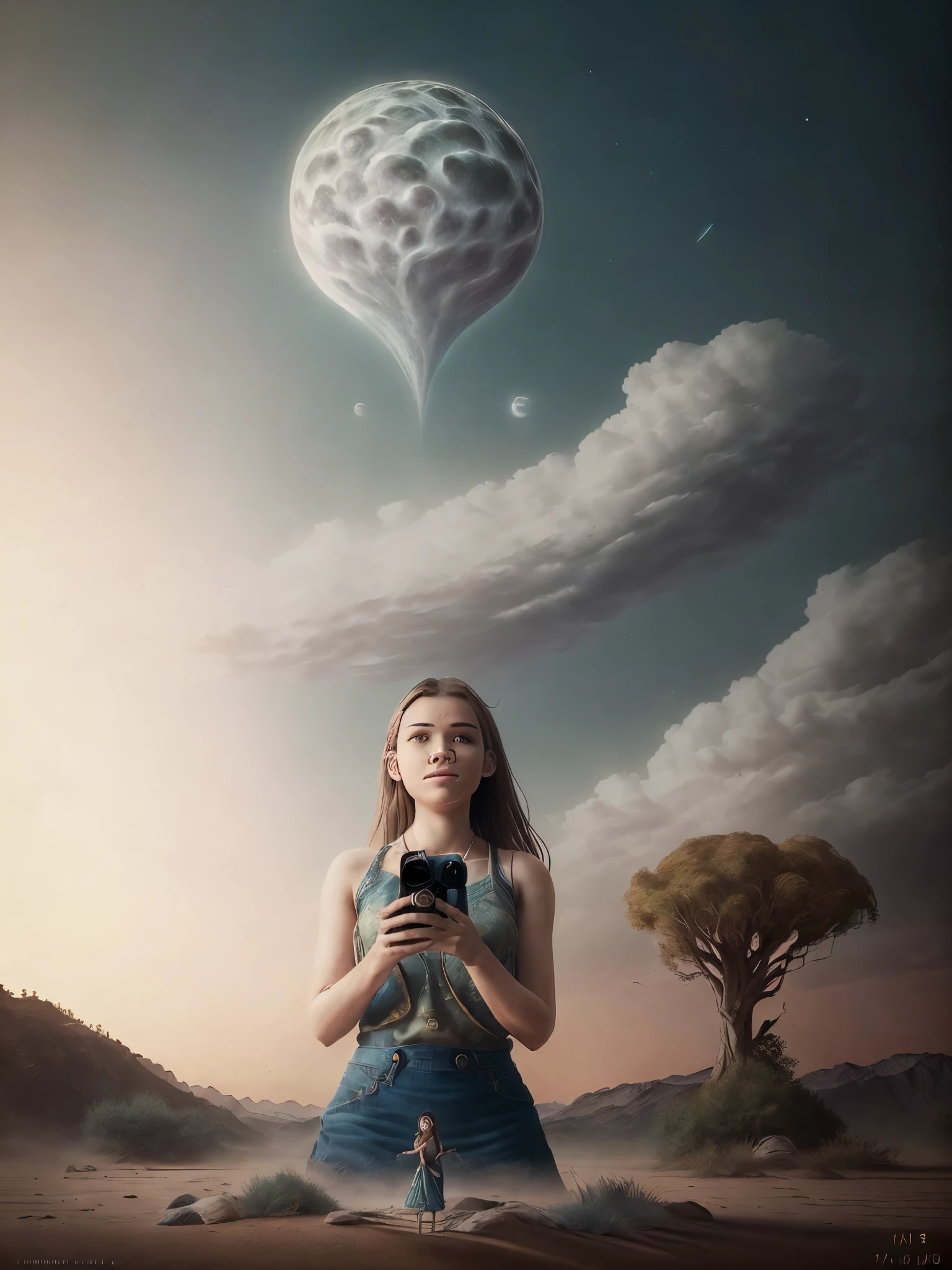 High detail, super detail, super high resolution, girl enjoying her time in the galaxy of dreams, surrounded by stars, a warm light sprayed on her, The background is a starry sky with colorful galaxies and galaxy clouds, stars flying around her, delicate face, adding a playful atmosphere, ((Imaginative scene)),((perfect, meticulously detailed.:1.3)), ((full shot: 1.4, dynamic pose:1.3)), ((Best quality) ), ((Masterpiece)), 3D, (Hyper Detailed: 1.3), ((Epic Landscape: 1.3)), ((Night Background: 1.3 ))), (Photorealistic: 1.4), ((Front Camera) ), ((Low-Light Nighttime Cinematic Lighting: 1.2)).32k.