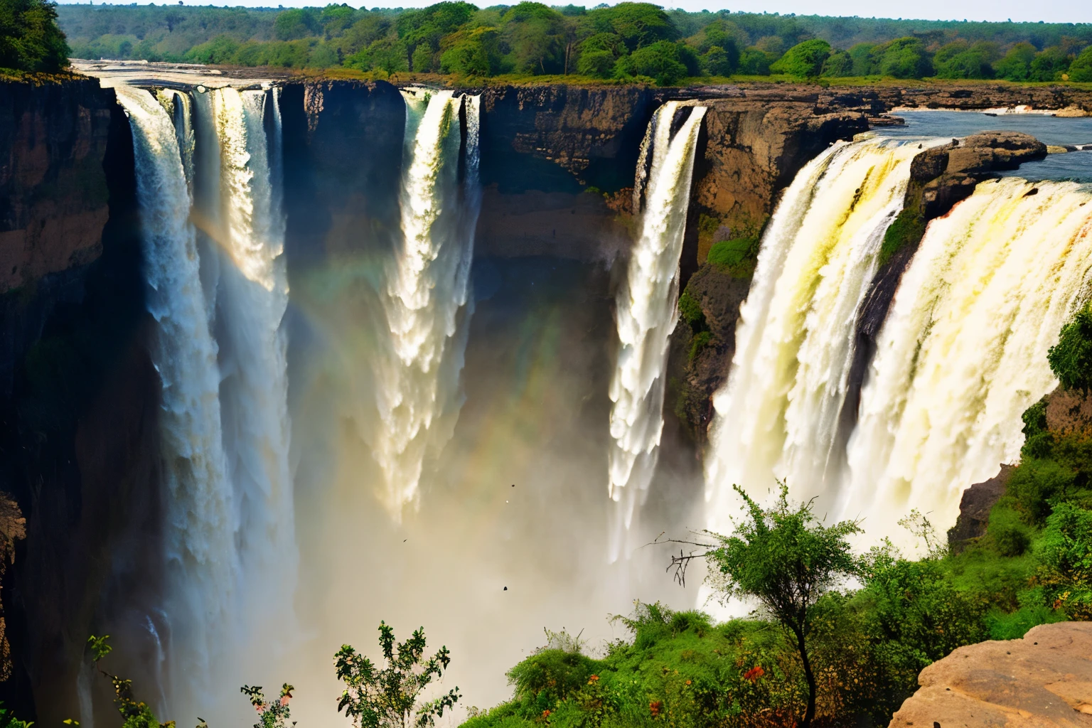 Victoria Falls, Zambia/Zimbabwe: Known as the largest waterfall in the world, Victoria Falls is a breathtaking sight with its massive curtain of water plunging into the Zambezi River gorge.