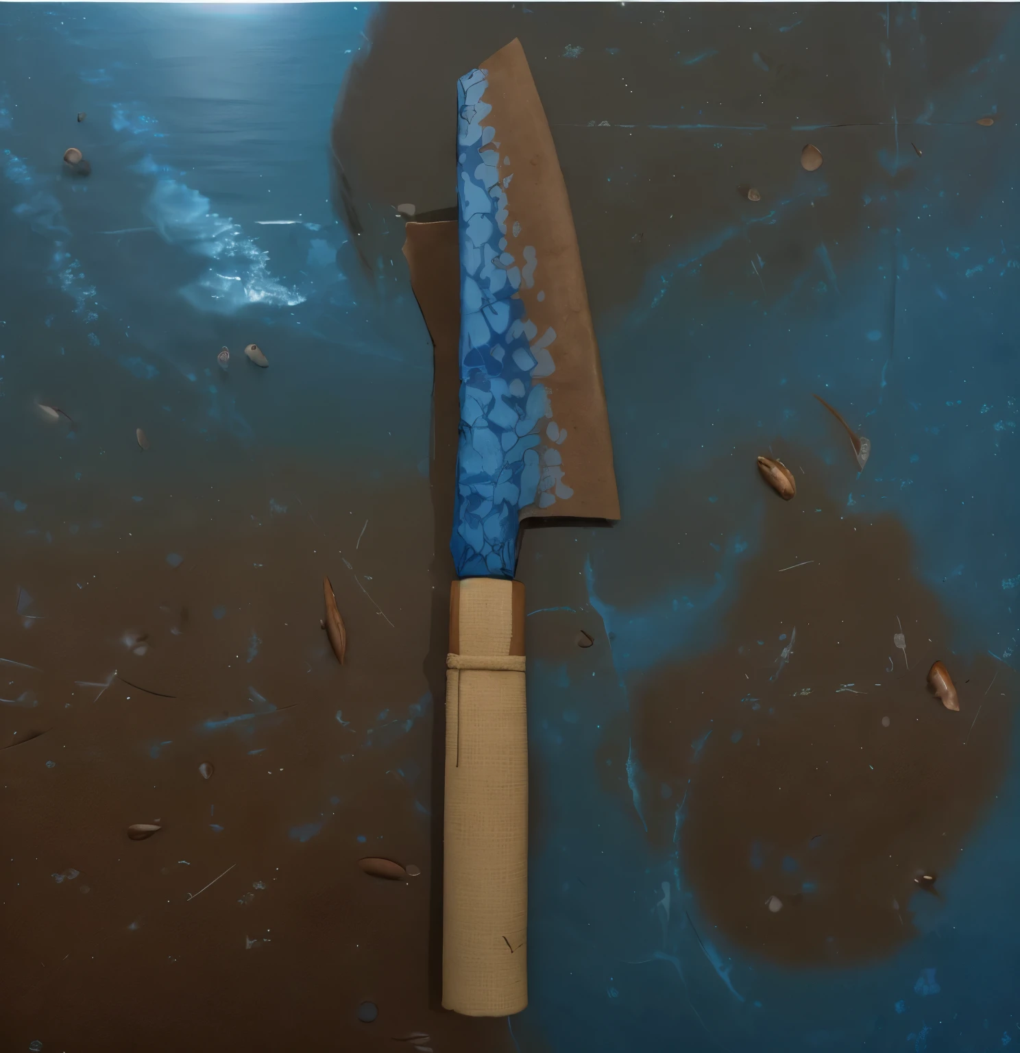 Faca kiritsuke com o cabo de resina na cor azul com marrom