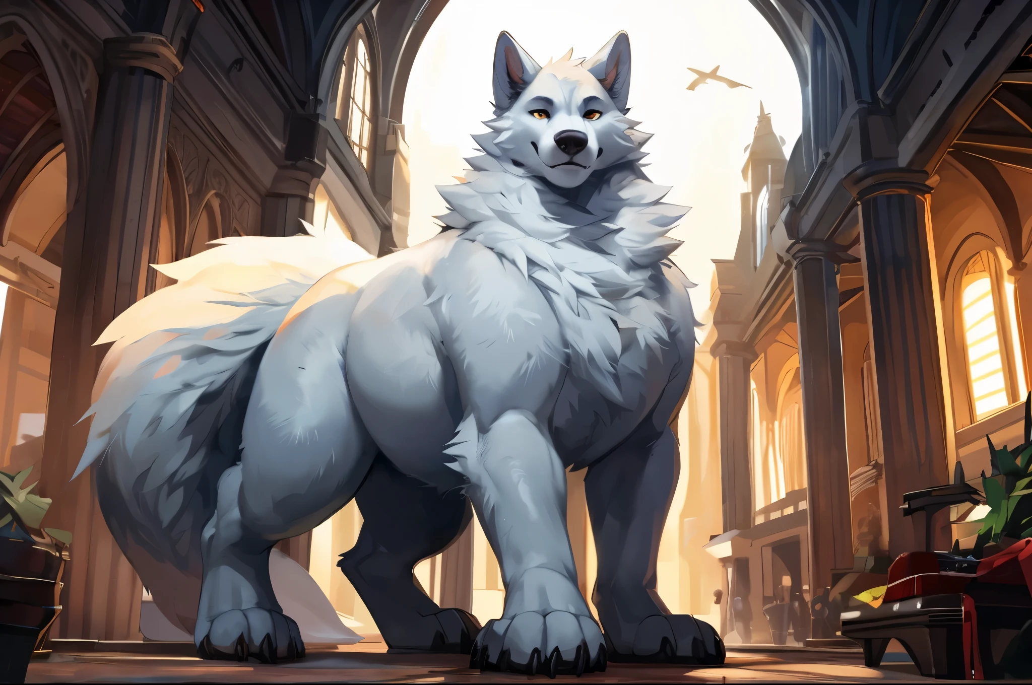 4k ultra quality, 4k full body view,(ultra high detailed body), wolf, detailed body,by mystikfox61, by glitter trap boy,feral paws, by bebebebebe,by morethreedee, by seibear,(thick thigh),(chubby thigh),thicc thigh,thick legs,chubby legs,thicc legs,massive butt,enomorous thigh,massive thigh,massive legs,thick lower legs,wide legs,(detailed thigh),(wide thigh),fluffy belly,furry belly,sharp nails,((sfw)),(ultra detailed face),detailed eyes,big tail,fluffy tail,(detailed tail),enomorous tail,bigger tail,huge tail,volumetric light,bigger taur body,big lower belly,big paws,(thick paws),fluffy paws,furry paws,enomorous paws,animal focus, beast,standing,(bigger lower body),strong lower body,(long legs),front view,macro,giga,master works, super fine, 4k resolution, high quality, movie lighting, high picture detail,dark fantasy,beast creature,illusory engine, Masterpiece,shiny fur