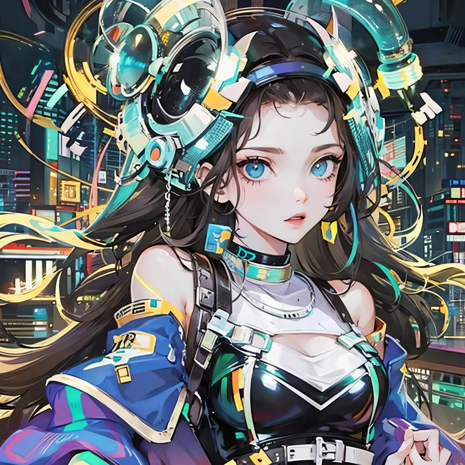 A LOFI-STYLE GIRL IN A CYBERPUNK CITY