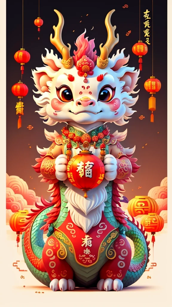 Chinese dragon，majestic，background chinese new year flavor，Delicate picture quality，HD，Very amiable expression