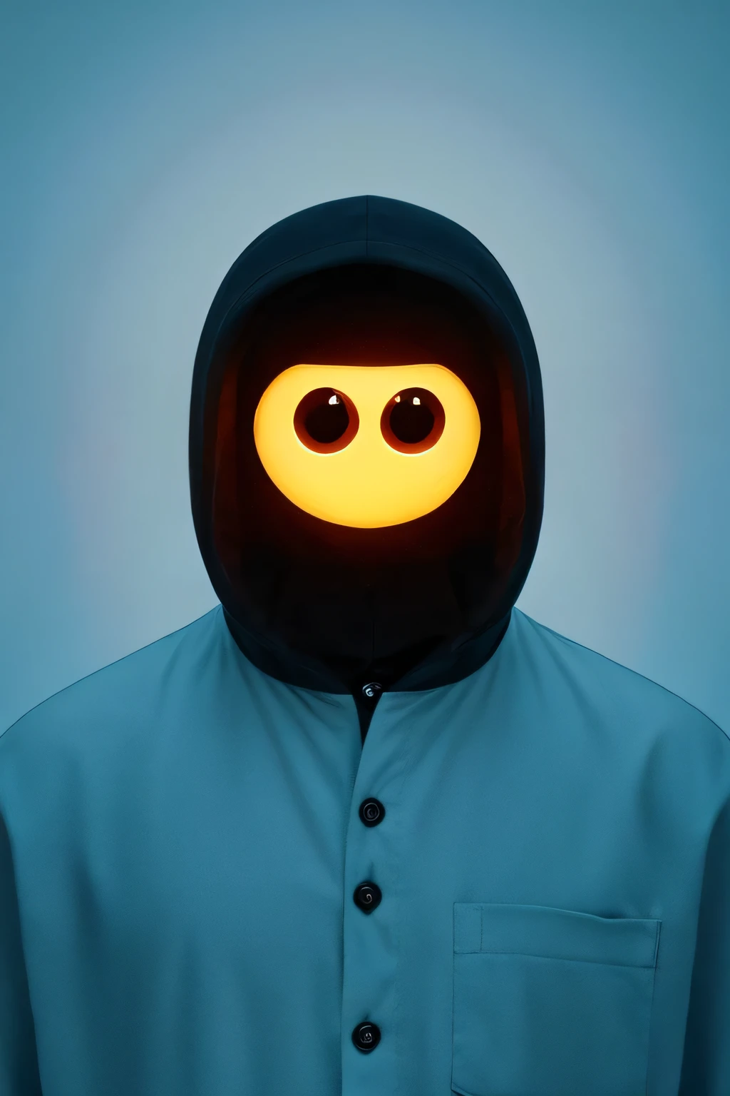 A character with a creepy face that looks like its eyes are eerily glowing..