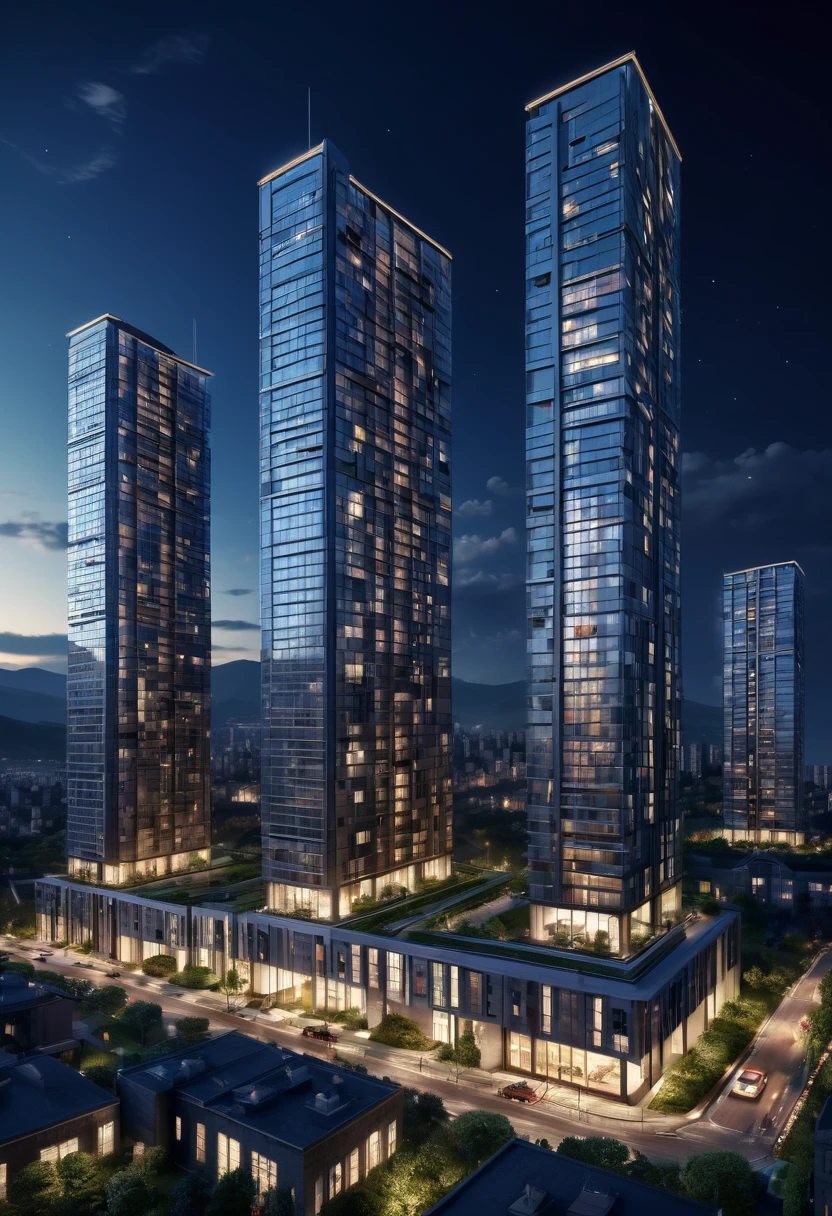 ((photograph asymmetric buildings:1.5)), ((full shot:1.3)), (( Best Quality ) ), (( Masterpiece )), 3D, ( hyper detailed: 1.3 ), ((Epic Landscape: 1.3)), ((Night background: 1.3 ))), (Photorealistic: 1.4), (( Front camera) ),( (Low-light night cinematic lighting: 1.2)).32k.