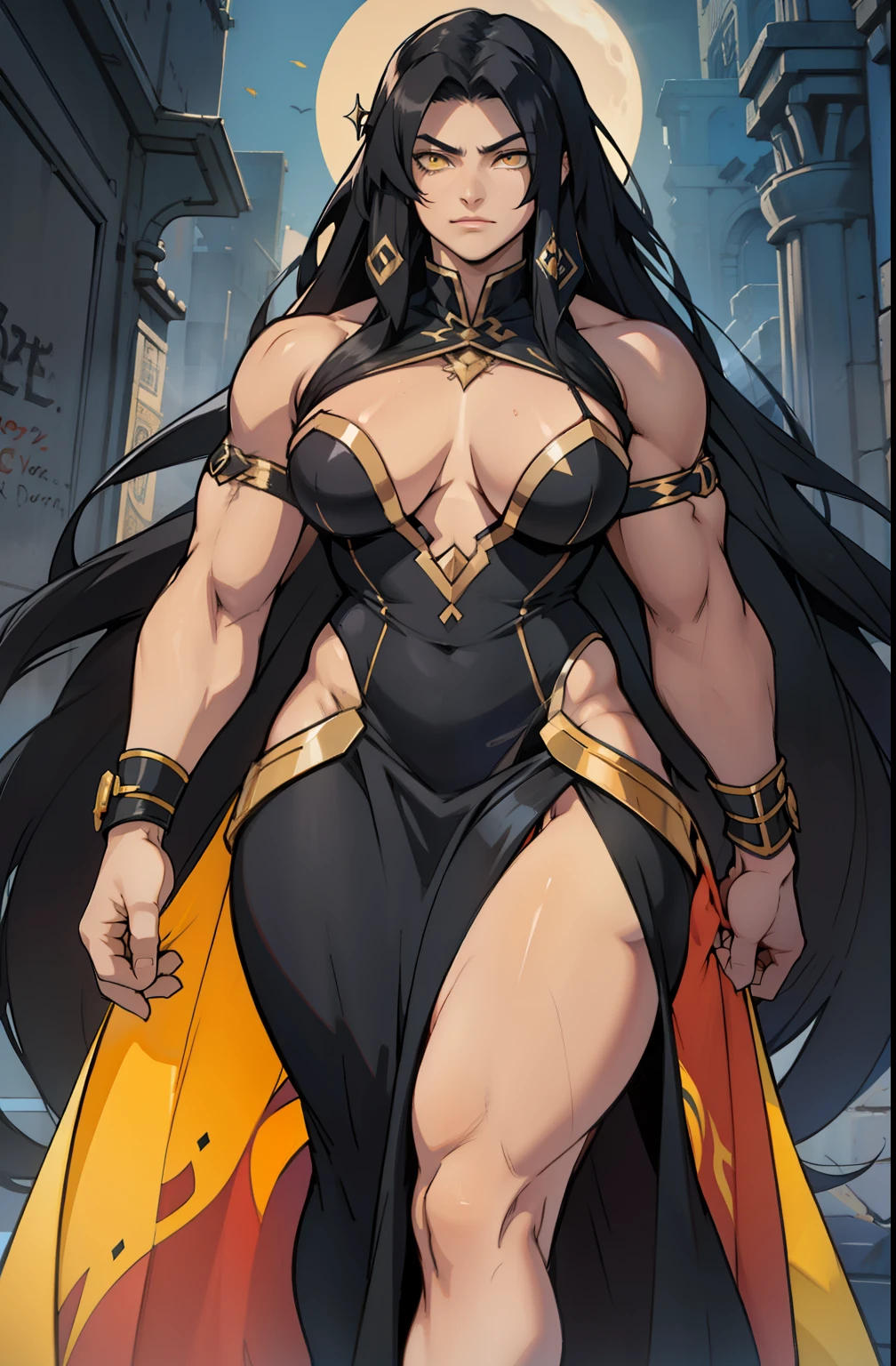 very long hair very long hair very long hair black hair yellow eyes muscular woman huge breasts very long hair very long hair very long hair