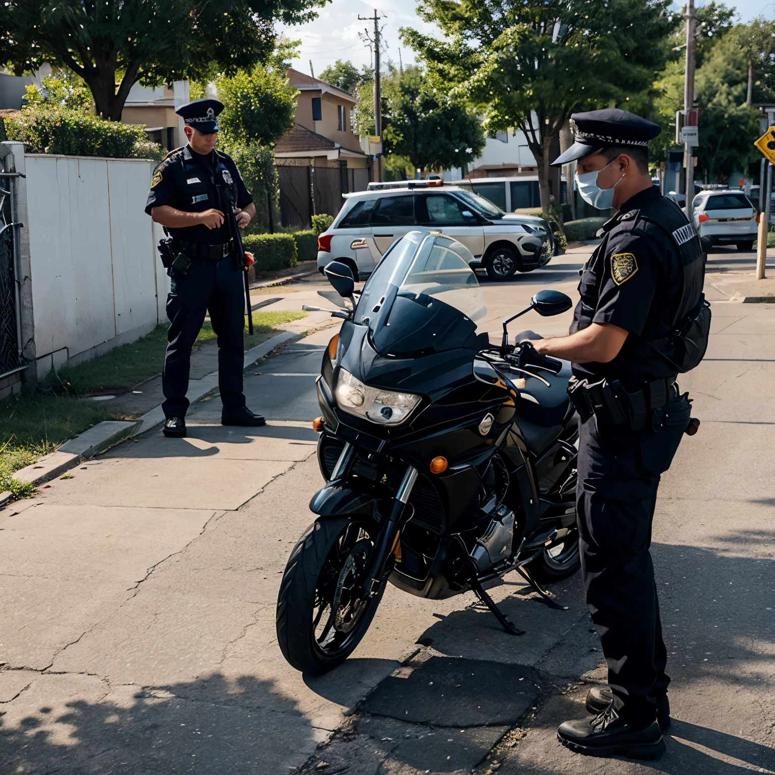 Police taking care of my neighborhood in a suburb where there are children playing in the street