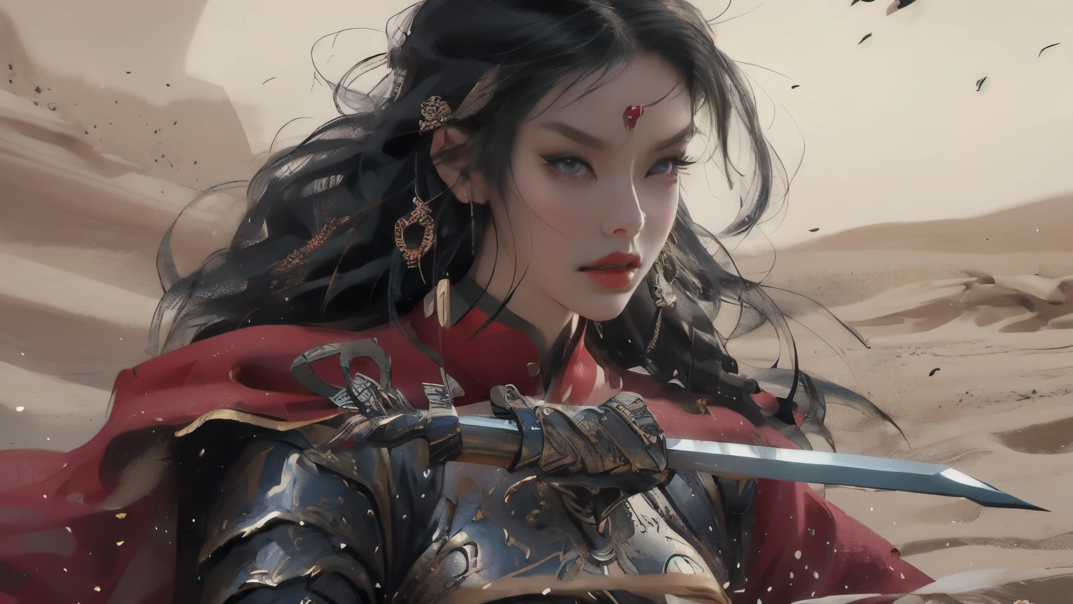 Arafad image of a woman in a red dress holding a sword, warrior princess, Portrait of Mulan, lady in red armor, female warrior, Portrait shoot, Wojtek FUS, Hot topics on artstation 4k, 4k posts, CG社会8K, [ CGSociety&#39;s Hot Topics ]!!, CG社会8K, 4k posts, CG社会8K（fighting）