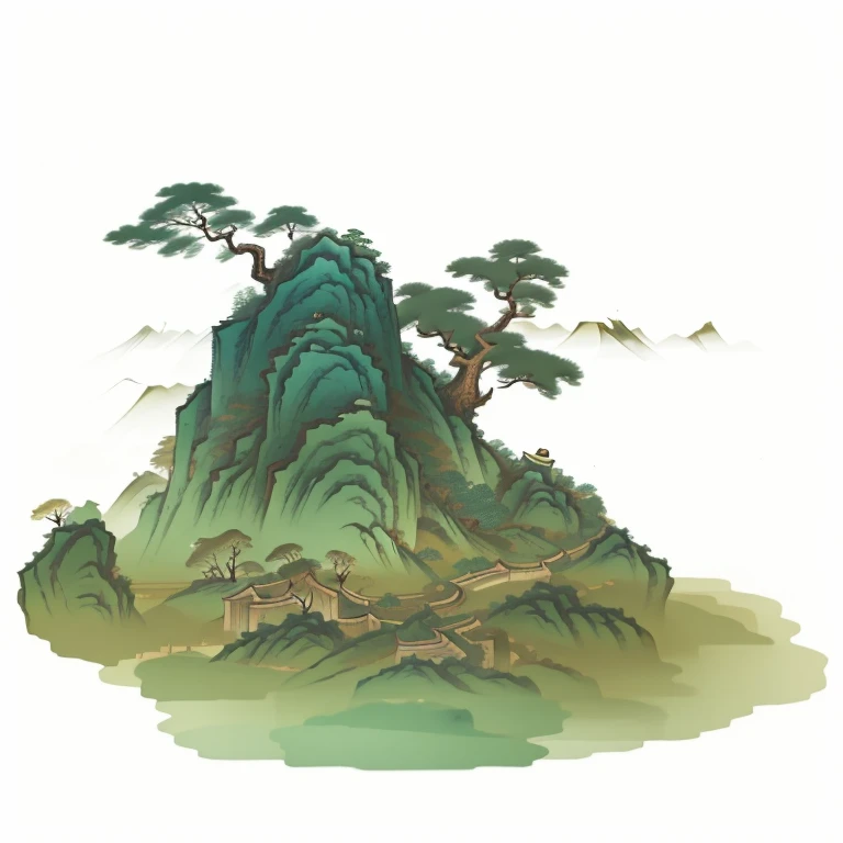 (16k, best quality, masterpiece的:1.2)，[:(black background:1.5):30]Isometric mountains，The mountains are surrounded by trees，forest，Beautiful Art in Orc Illustrations,  (simple background:1.5), leave blank，clean colors，impressionistic，landscape, nobody,curling，Chinese painting mountains and rocks，isometric perspective，By senior environment artist, Beautiful renderings from the Song Dynasty,Isometric game art, Game environment design,game concept art，Chinese landscape，enchanting landscape，inspired by martial arts，ink painting style，Decisive cuts，masterpiece，high quality, Art bud--v 6