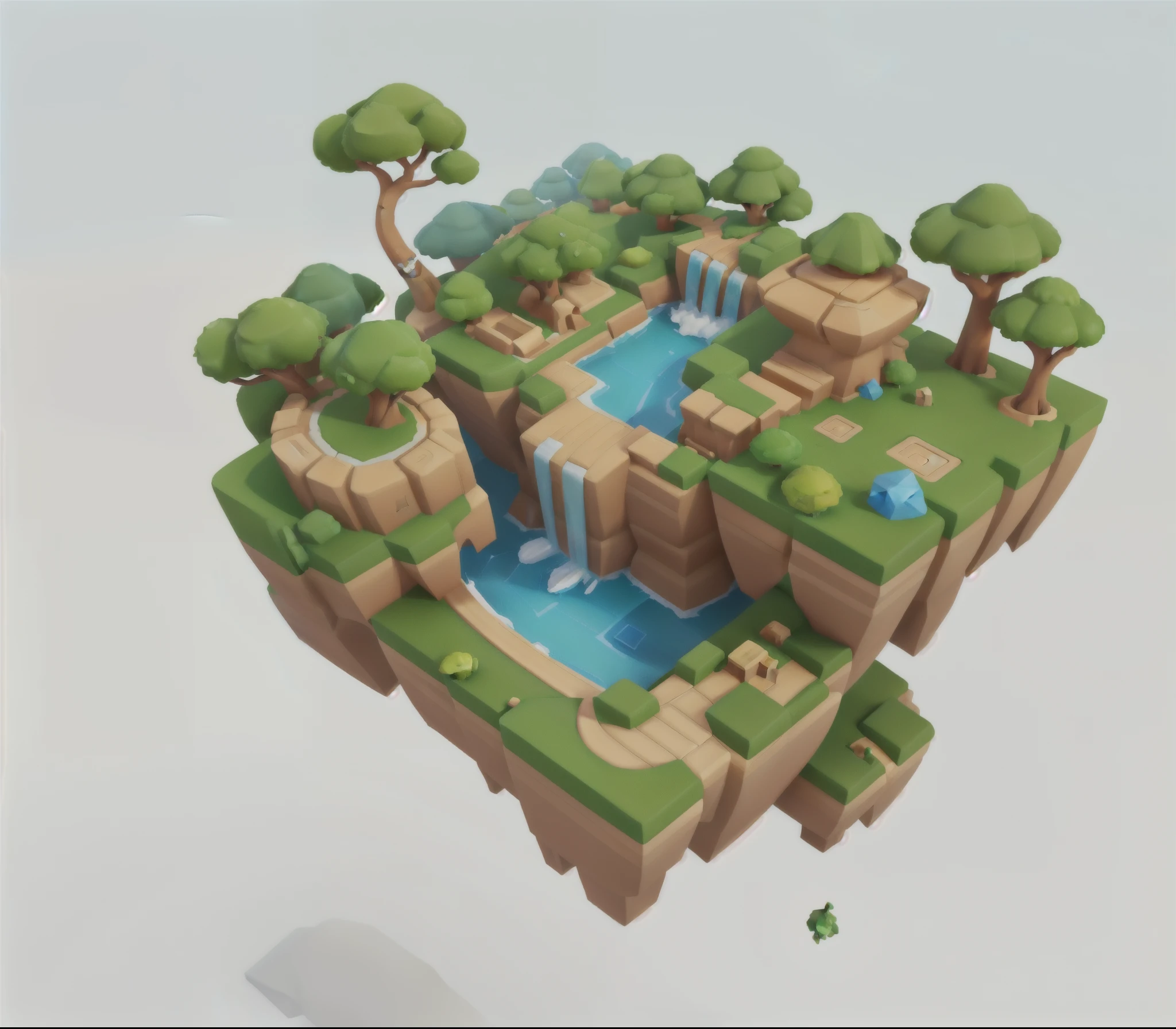 anthill shaped island, floating in the air, Close-up of small island with waterfall and trees, 3D rendering stylization, Isometric game assets, An equidistant island in the sky, Stylized 3D 渲染, 3 d stylize scene, Stylized 3D, High quality low poly art