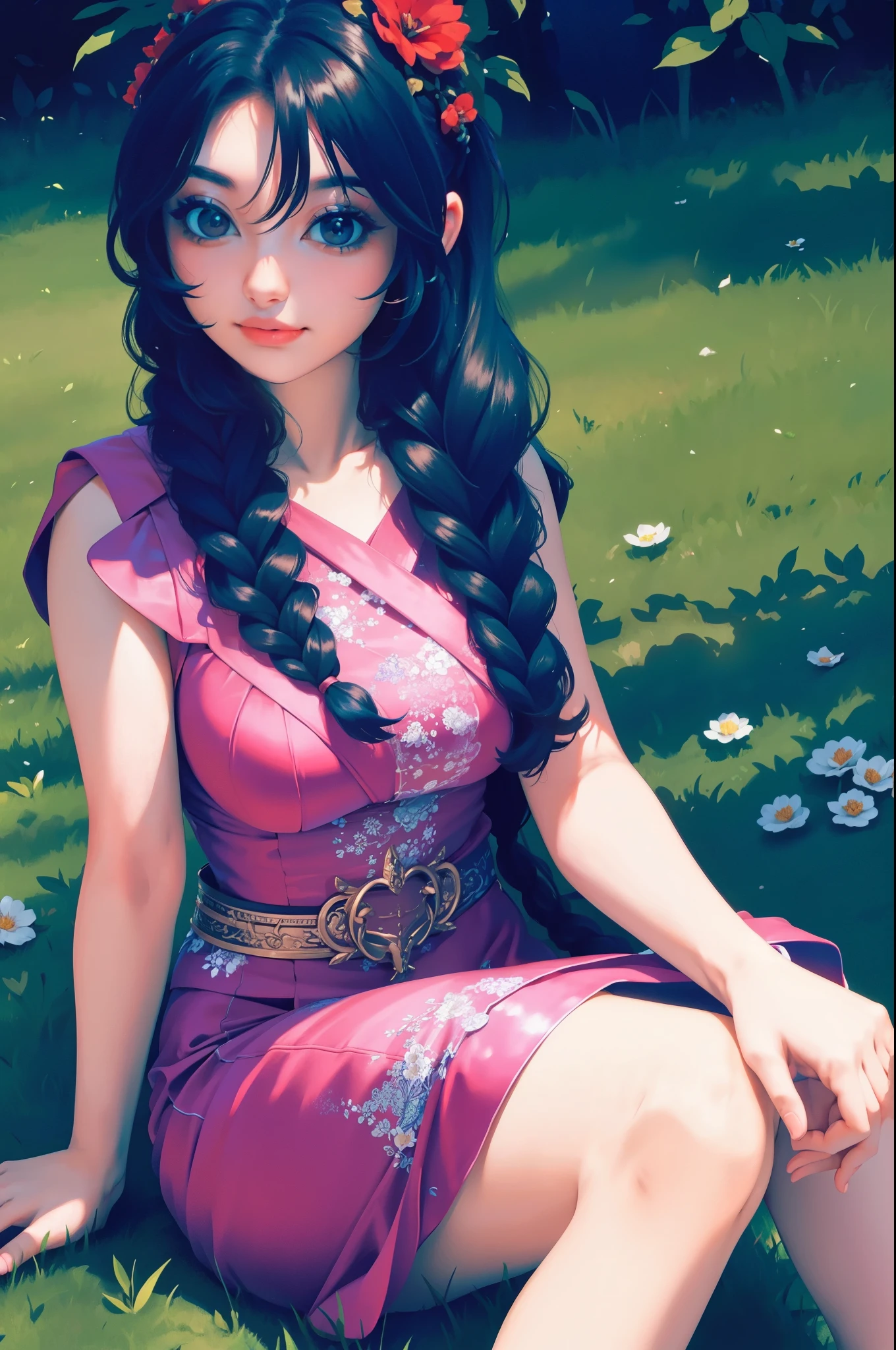 a woman in a black and white floral print swimsuit, a digital rendering inspired by Aurél Bernáth, trending on cg society, art nouveau, intricate fantasy dress, tube-top dress, an intricate dress, detached sleeves, elegant tropical prints, intricate details. front on, floral art nouveau dress, graphic print, floral art novuea dress