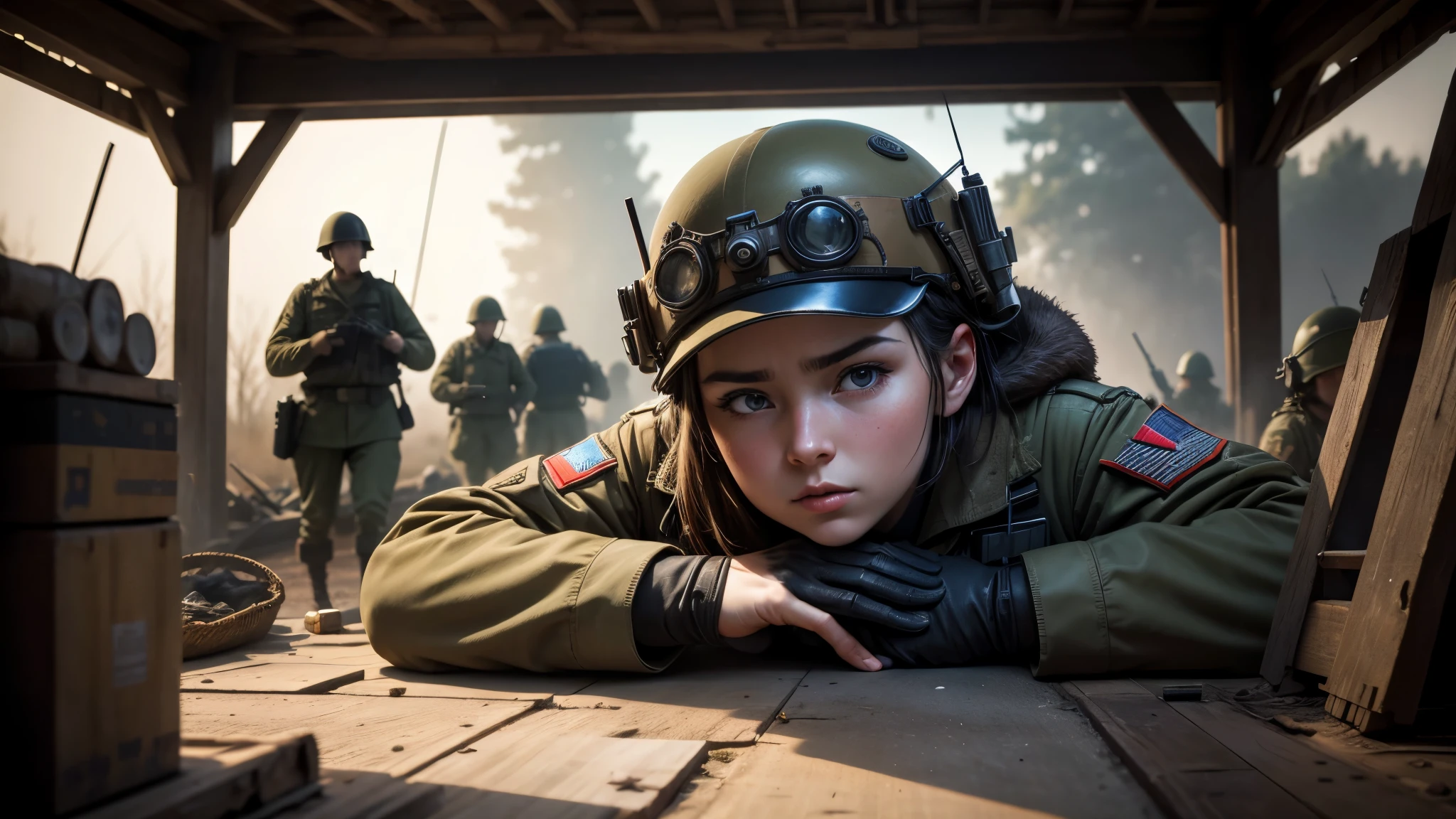 best quality, ultra high resolution,masterpiece, (reality,detail,close up)World War II,an agent,Sneaked into the military camp,Rescue the hostages