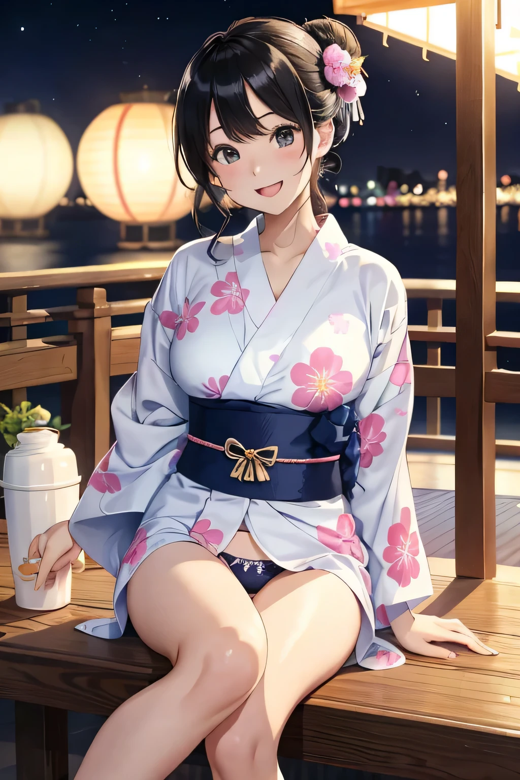 highest quality、High resolution、detailed background、beautiful and detailed face、beautiful and smooth skin、skin texture、Tokyo Bay、From the pleasure boat、night view、firework、
cute10代の美少女、(two beautiful girls:1.2)、(huge breasts:1.2)、perfect body line、emphasize cleavage、legs open、pink floral embroidered panties、No bra、(highly exposed)、((with a happy expression, She flips up her yukata to reveal her panties.:1.5))、

Yukata with bright colors and patterns bring out the cuteness、Pink or light blue cherry blossom patterns are recommended..、
Comfortable yukata made of light and cool material、Choose a yukata made of natural materials such as cotton or linen.、

Match the color and pattern of the yukata、Choose an obi that matches your yukata.、
Using contrasting colors、focuses on.、It is convenient to choose an obi knot that is easy to tie..、
If you tie it in the original way, Creates a unique accent.、

When you pair your yukata with traditional geta or clogs、Gives a more elegant look。.、
We also recommend adding a pop of color with colorful geta or clogs..、

By tying your hair up, The design of the neck and yukata will stand out even more..、
A simple updo or bun is recommended..、
Incorporating accessories to match your hair ornaments and flower kanzashi yukata will add to the glamor..、It is also fashionable to incorporate accessories such as fans and drawstring bags into your coordination..、

cute、blush、underboob、panty shot、camel toe
