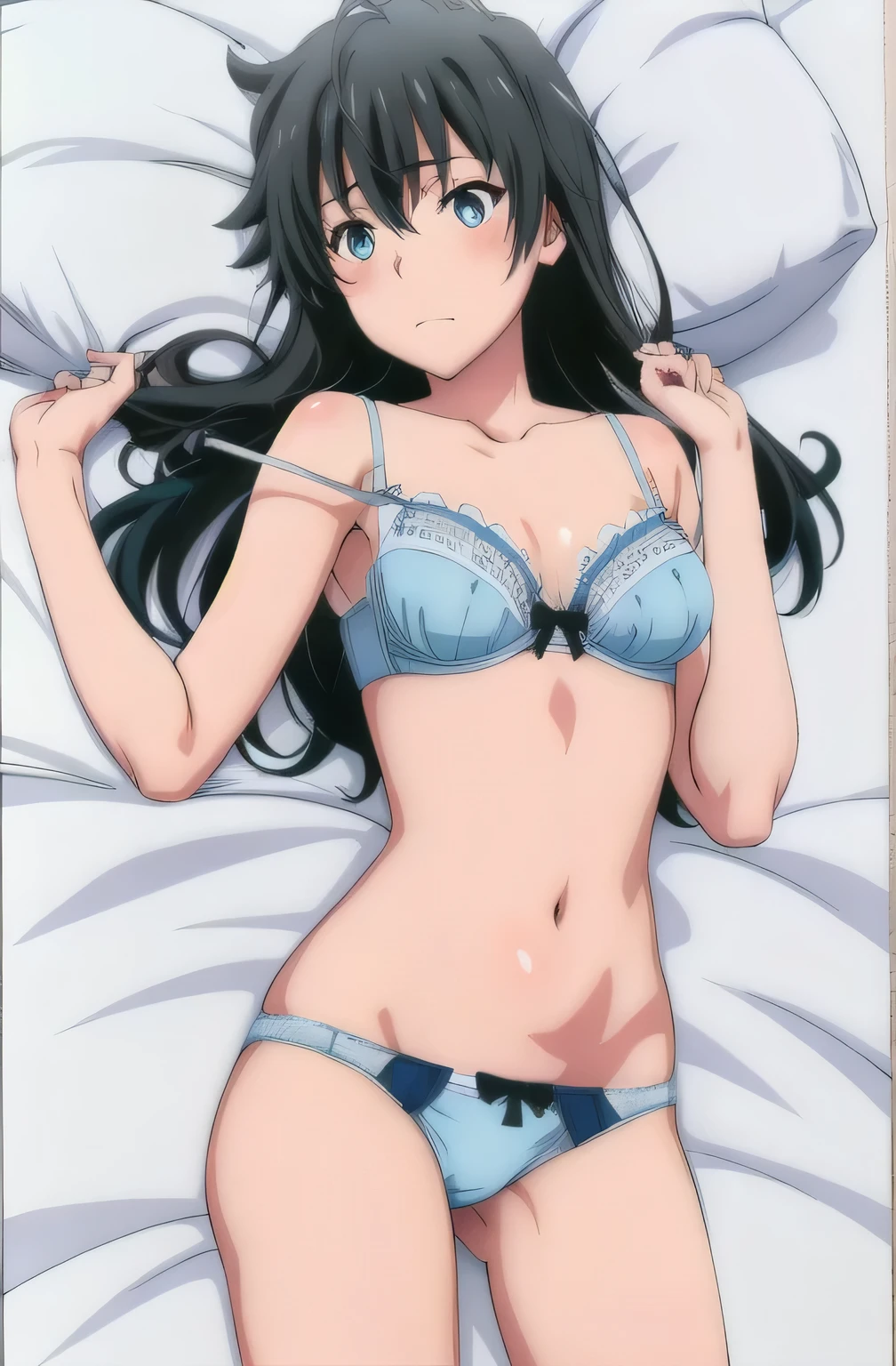 Yukinoshita Yukino , Body pillow,light blue lace bra,light blue ,NSFW,