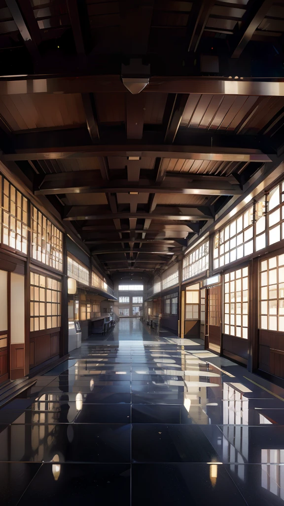 In the heart of Kanazawa city lies the stunning symmetry of its namesake station. The image comes alive with exquisite detail, as the twin wings of the station roof mirror each other perfectly, creating an optical illusion of breathtaking beauty. The sun casting long shadows on the station's immaculate tiles adds a warm, inviting glow, enhancing the intricate play of lines and shapes. The sense of order and balance is captivating, making this an exquisite masterpiece of architecture, worthy of the highest resolution and most refined illustration techniques. The symmetry of Kanazawa station, with its shimmering glass facade and meticulous design, is truly a sight to behold.