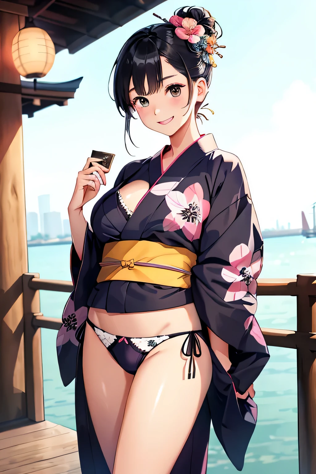 highest quality、High resolution、detailed background、beautiful and detailed face、beautiful and smooth skin、skin texture、Tokyo Bay、From the pleasure boat、night view、firework、
cute10代の美少女、(two beautiful girls:1.2)、(huge breasts:1.2)、perfect body line、emphasize cleavage、legs open、pink and black floral embroidery panties、No bra、(highly exposed)、((with a happy expression, She flips up her yukata to reveal her panties.:1.5))、
Yukata with bright colors and patterns bring out the cuteness、Pink or light blue cherry blossom patterns are recommended..、
Comfortable yukata made of light and cool material、Choose a yukata made of natural materials such as cotton or linen.、
Match the color and pattern of the yukata、Choose an obi that matches your yukata.、
Using contrasting colors、focuses on.、It is convenient to choose an obi knot that is easy to tie..、
If you tie it in the original way, Creates a unique accent.、
When you pair your yukata with traditional geta or clogs、Gives a more elegant look。.、
We also recommend adding a pop of color with colorful geta or clogs..、
By tying your hair up, The design of the neck and yukata will stand out even more..、
A simple updo or bun is recommended..、
Incorporating accessories to match your hair ornaments and flower kanzashi yukata will add to the glamor..、It is also fashionable to incorporate accessories such as fans and drawstring bags into your coordination..、
cute、blush、underboob、panty shot、camel toe
